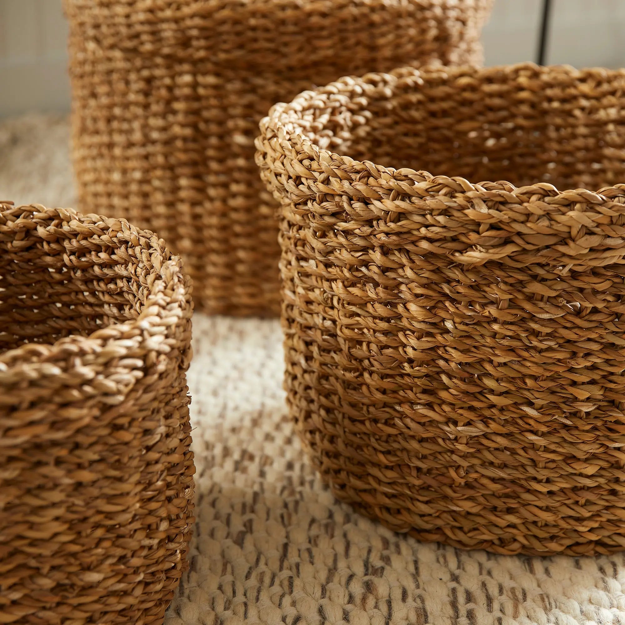 SEAGRASS ROUND BASKETS WITH CUFFS, SET OF 3 Villa Decor & Design