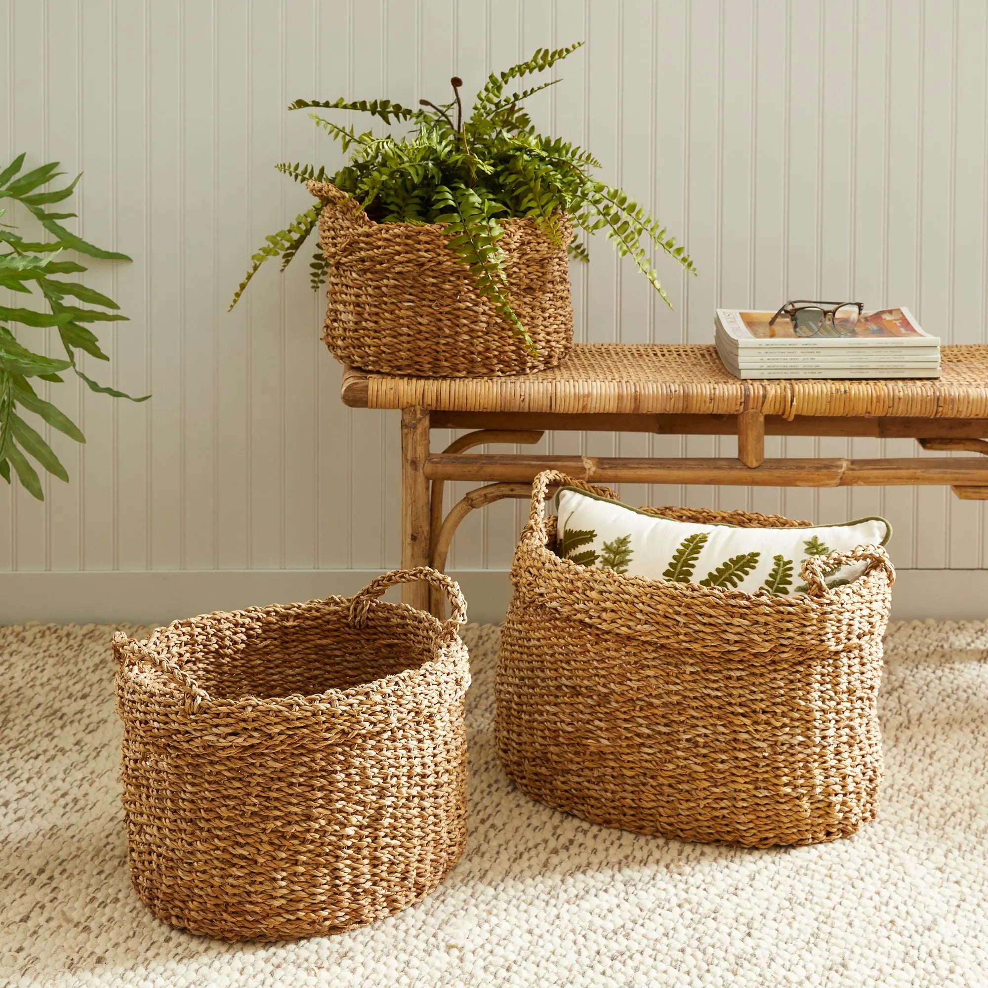 SEAGRASS OVAL BASKETS WITH HANDLES, SET OF 3 Villa Decor & Design