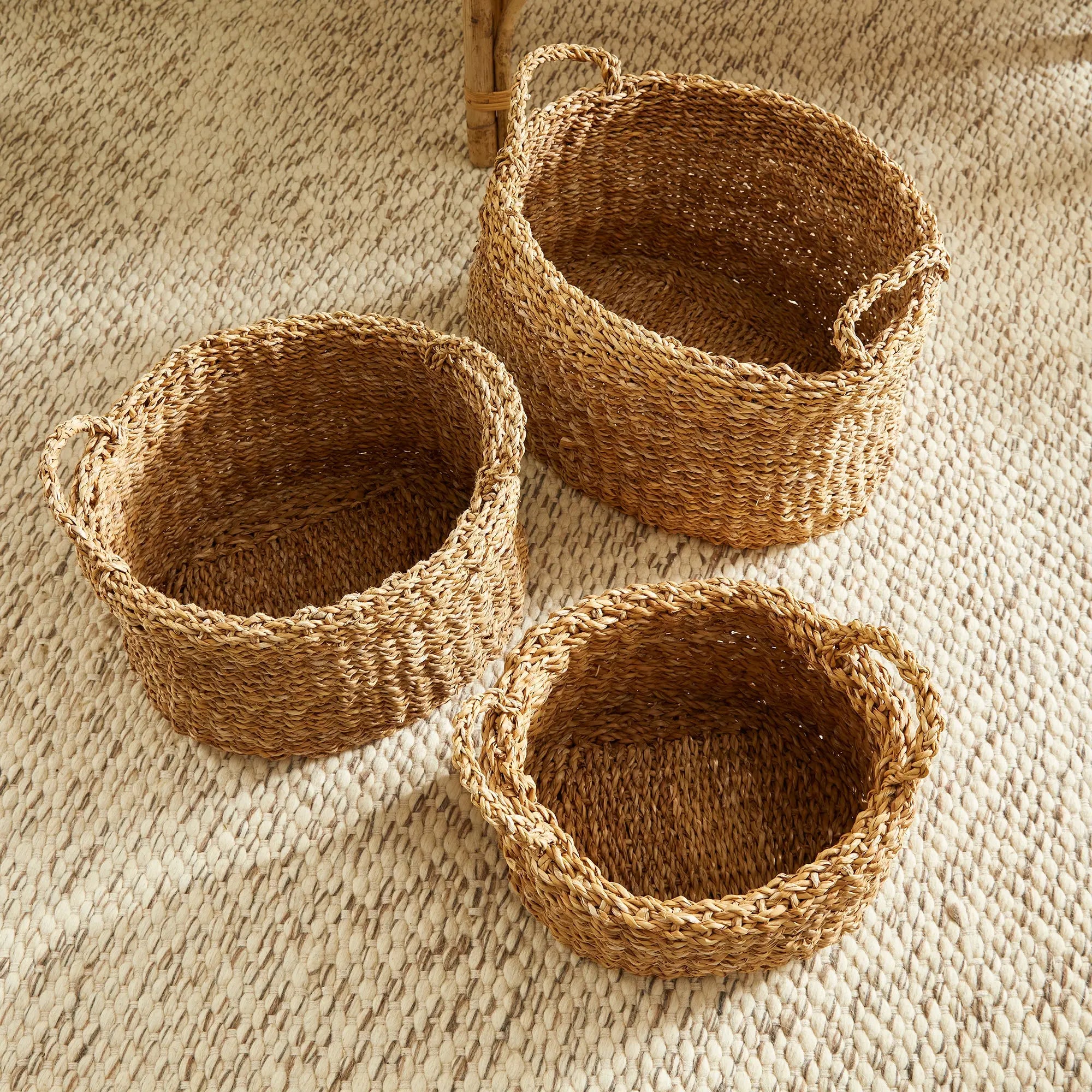 SEAGRASS OVAL BASKETS WITH HANDLES, SET OF 3 Villa Decor & Design