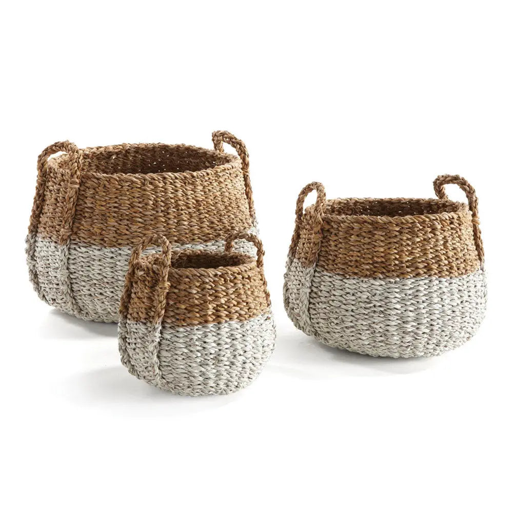 SEAGRASS ROUND BASKETS WITH HANDLES, SET OF 3 Villa Decor & Design