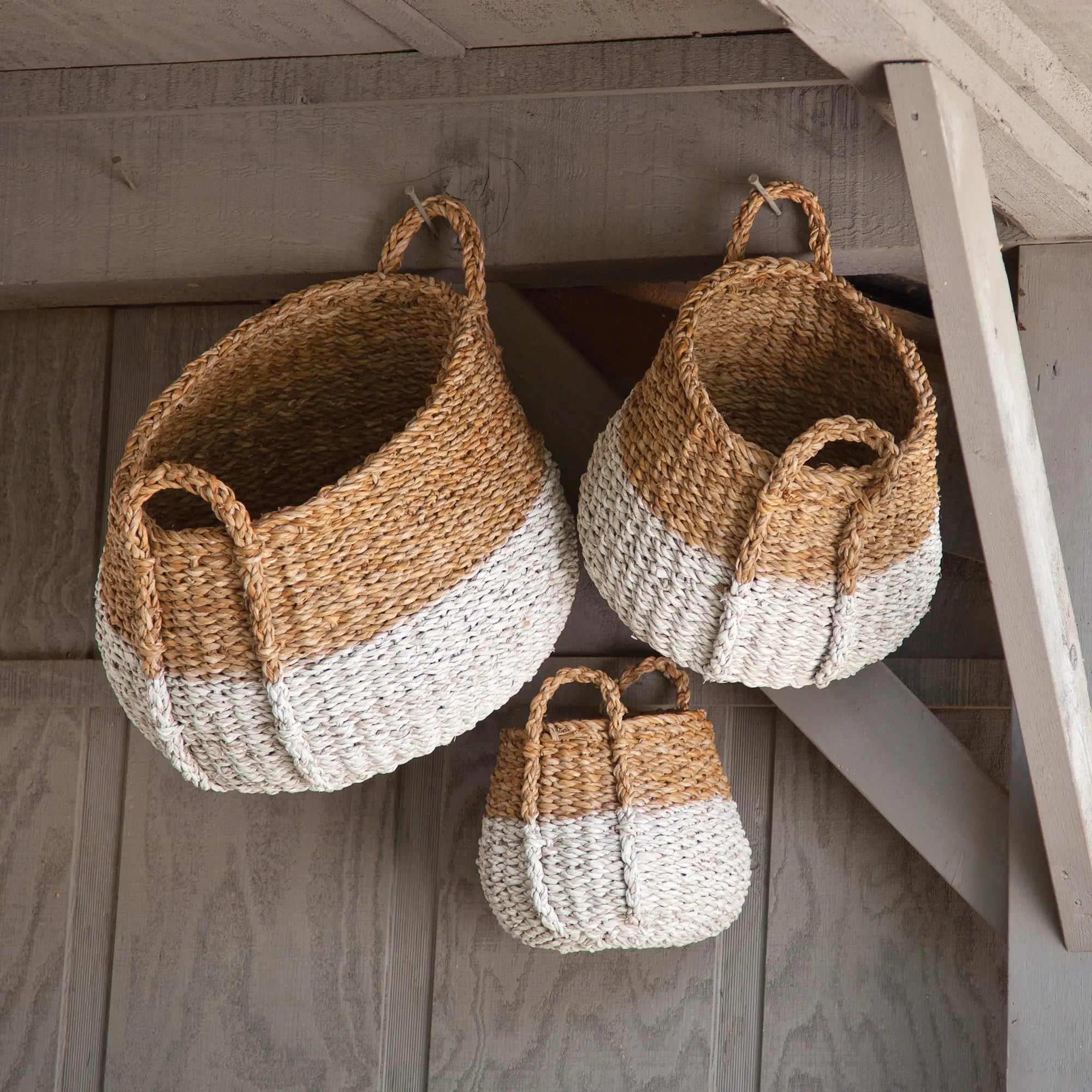 SEAGRASS ROUND BASKETS WITH HANDLES, SET OF 3 Villa Decor & Design