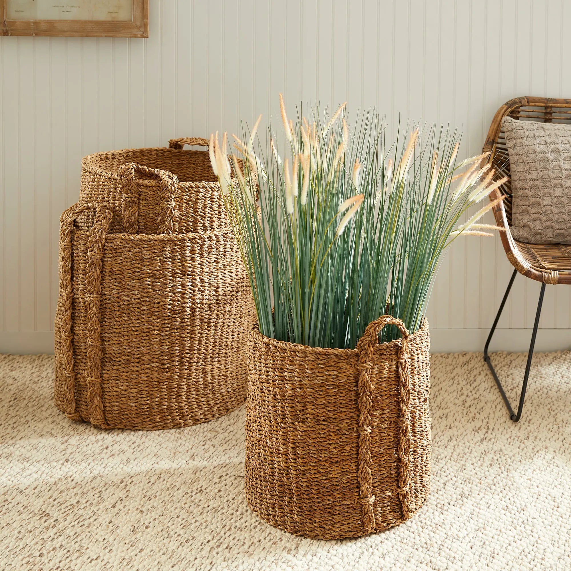 SEAGRASS ROUND BASKETS LARGE, SET OF 3 Villa Decor & Design