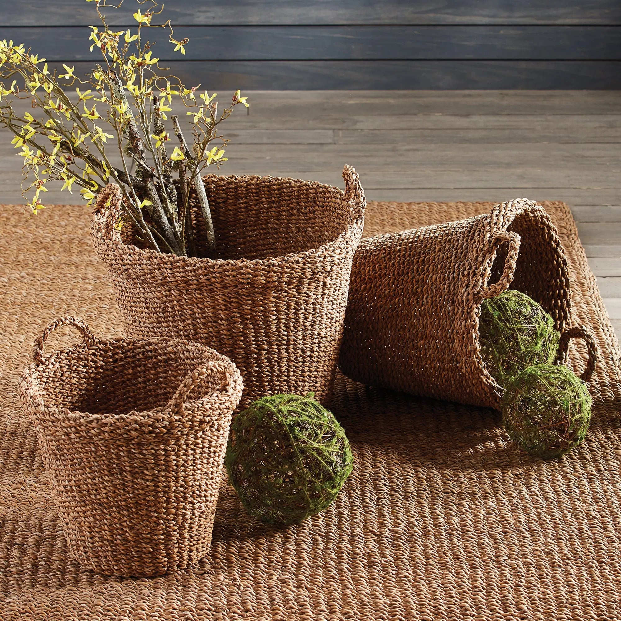 SEAGRASS TAPERED BASKETS WITH HANDLES, SET OF 3 Villa Decor & Design