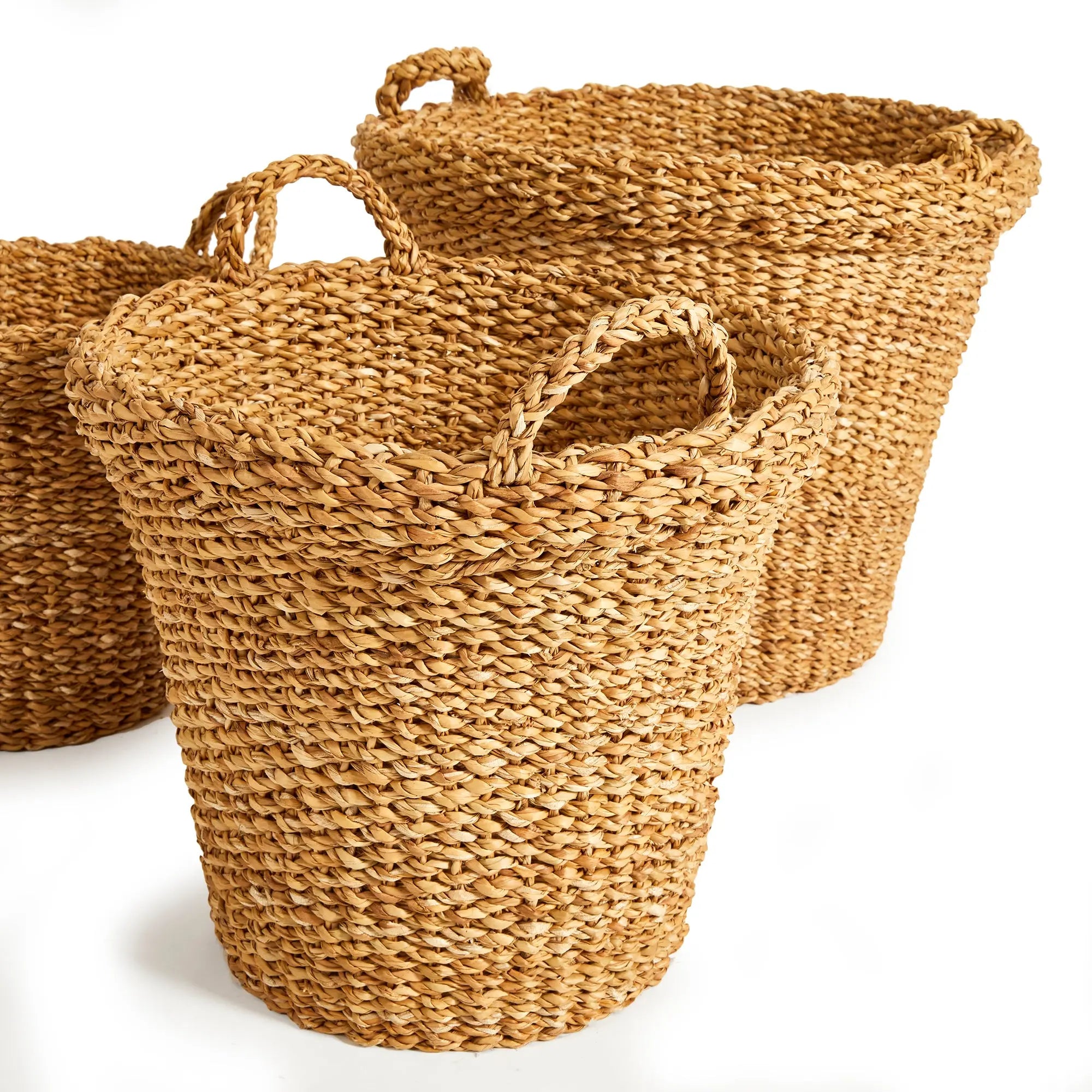 SEAGRASS TAPERED BASKETS WITH HANDLES, SET OF 3 Villa Decor & Design
