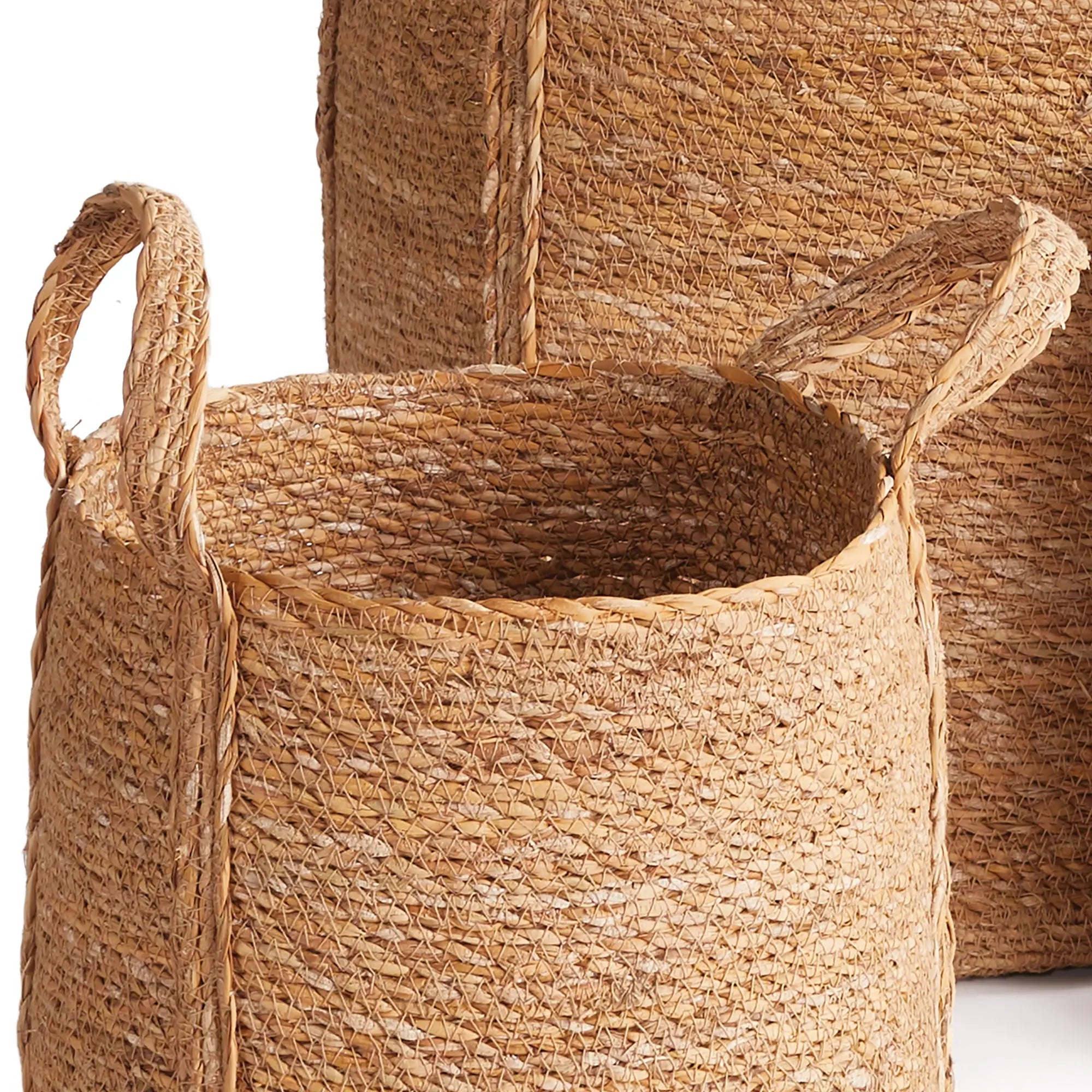 Seagrass Round Baskets with Long Handles, SET OF 3