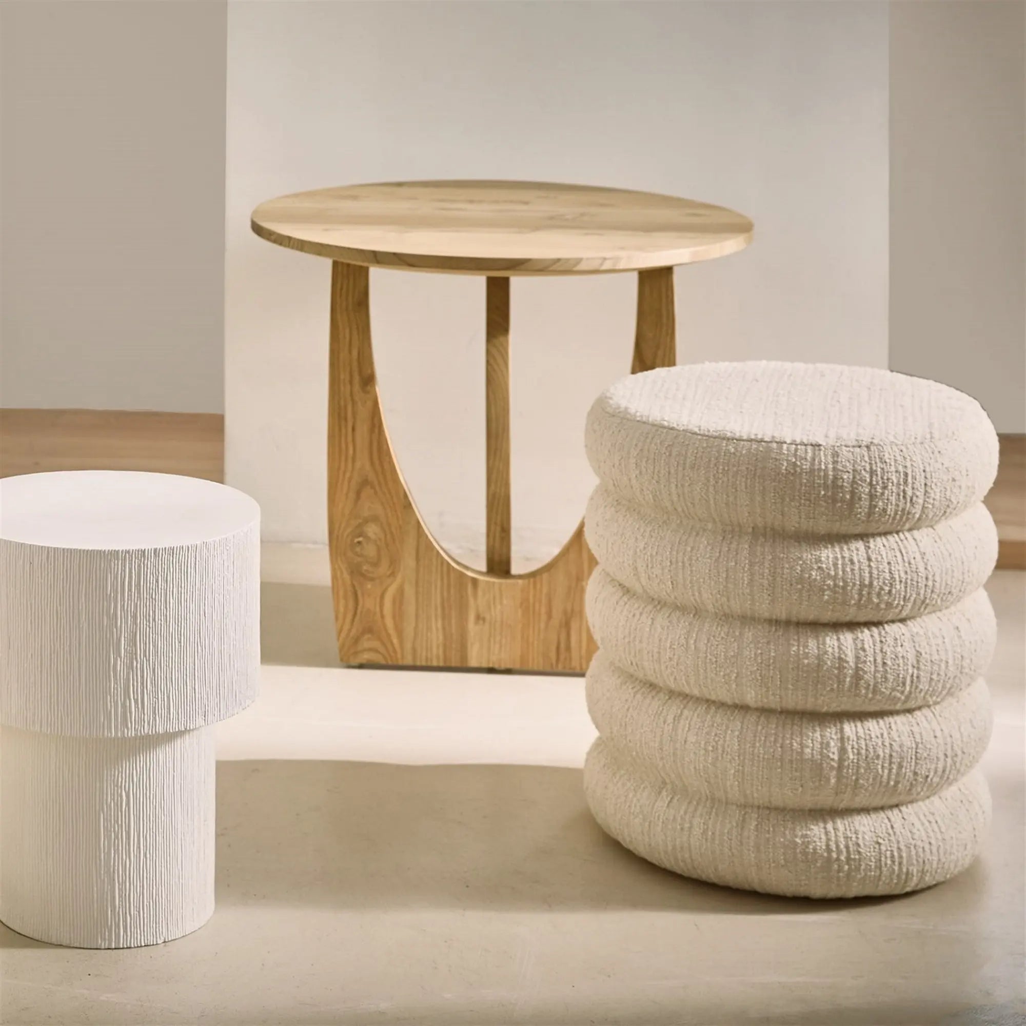 Andria Bouclé Pouf | Off-White Bouclé Pouf - Villa Decor & Design