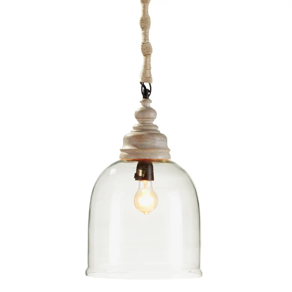 Vintner's Cloche Pendant - Whitewashed Wood & Glass Coastal Light - Villa Decor & Design