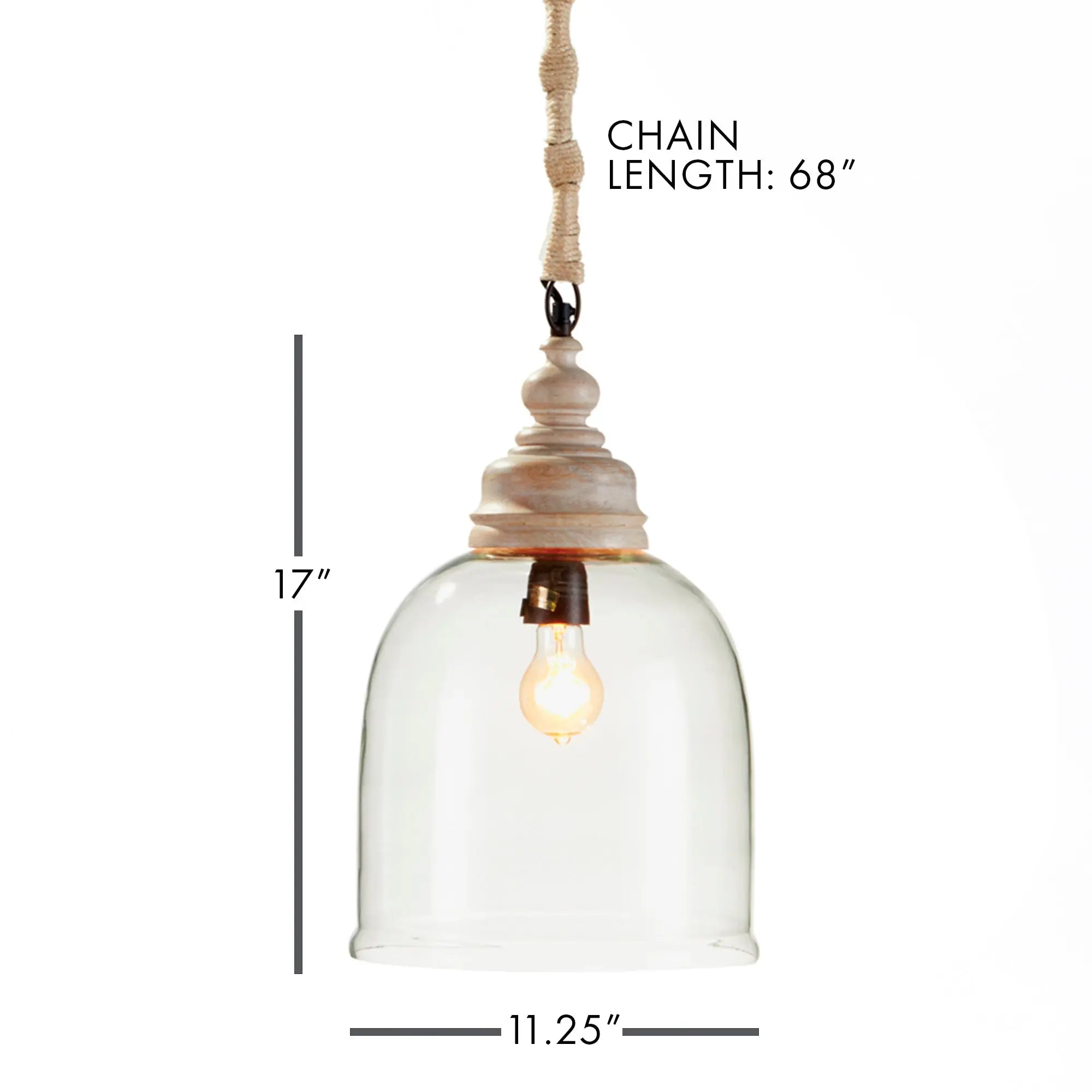 Vintner's Cloche Pendant - Whitewashed Wood & Glass Coastal Light - Villa Decor & Design