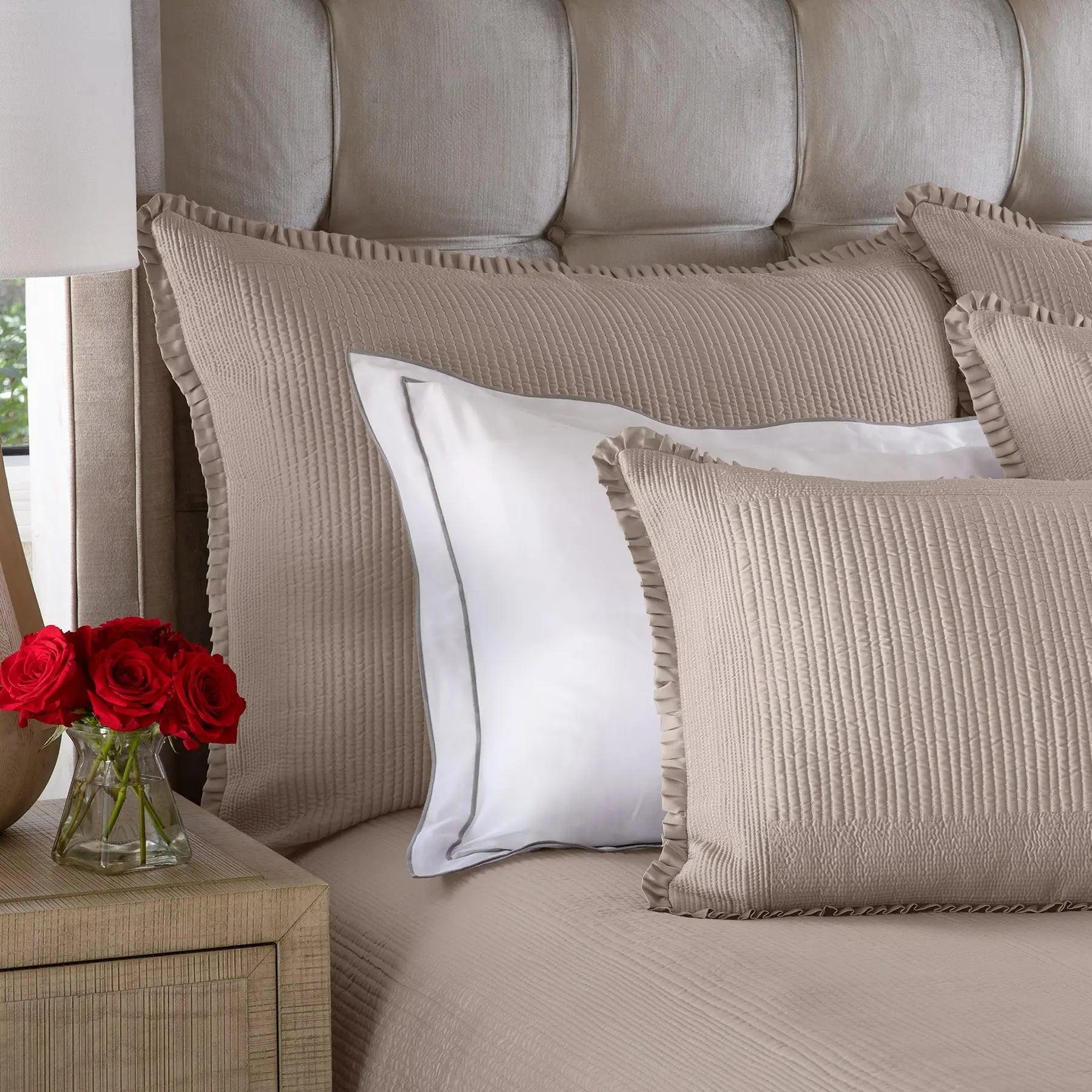 Battersea Pillow - Silk & Sensibility Quilted Ruffle Sham - Villa Decor & Design