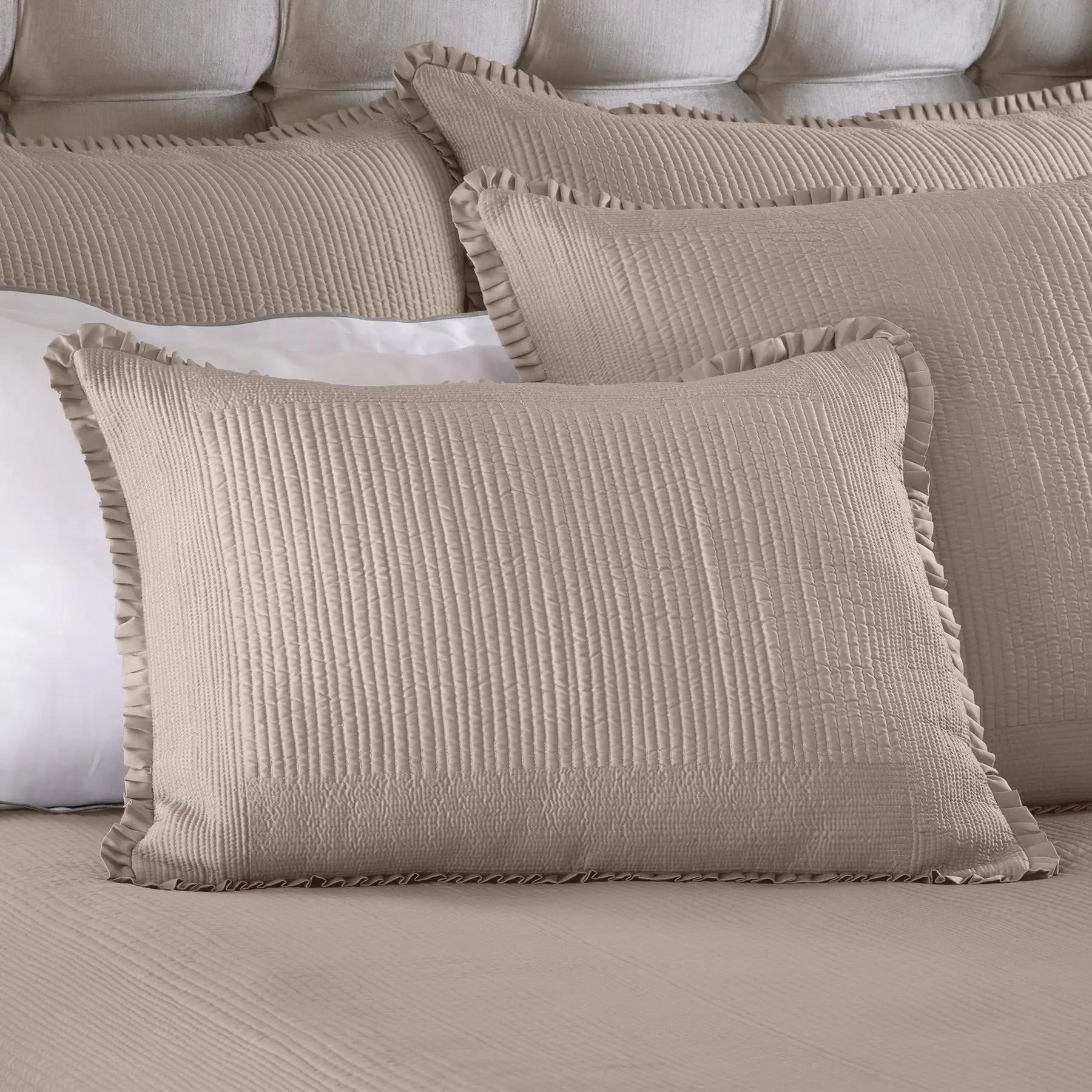Battersea Pillow - Silk & Sensibility Quilted Ruffle Sham - Villa Decor & Design