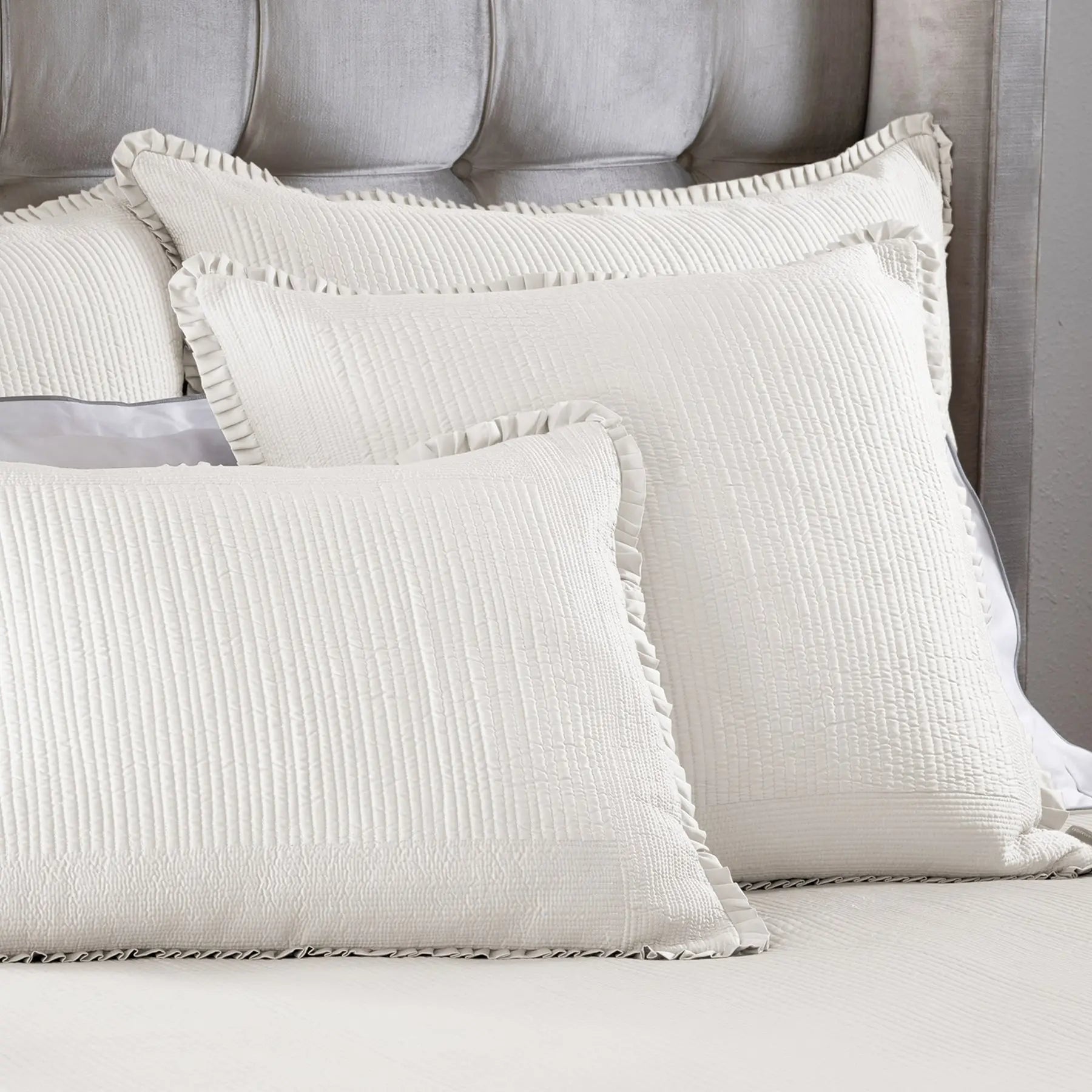 Battersea Pillow - Silk & Sensibility Quilted Ruffle Sham - Villa Decor & Design