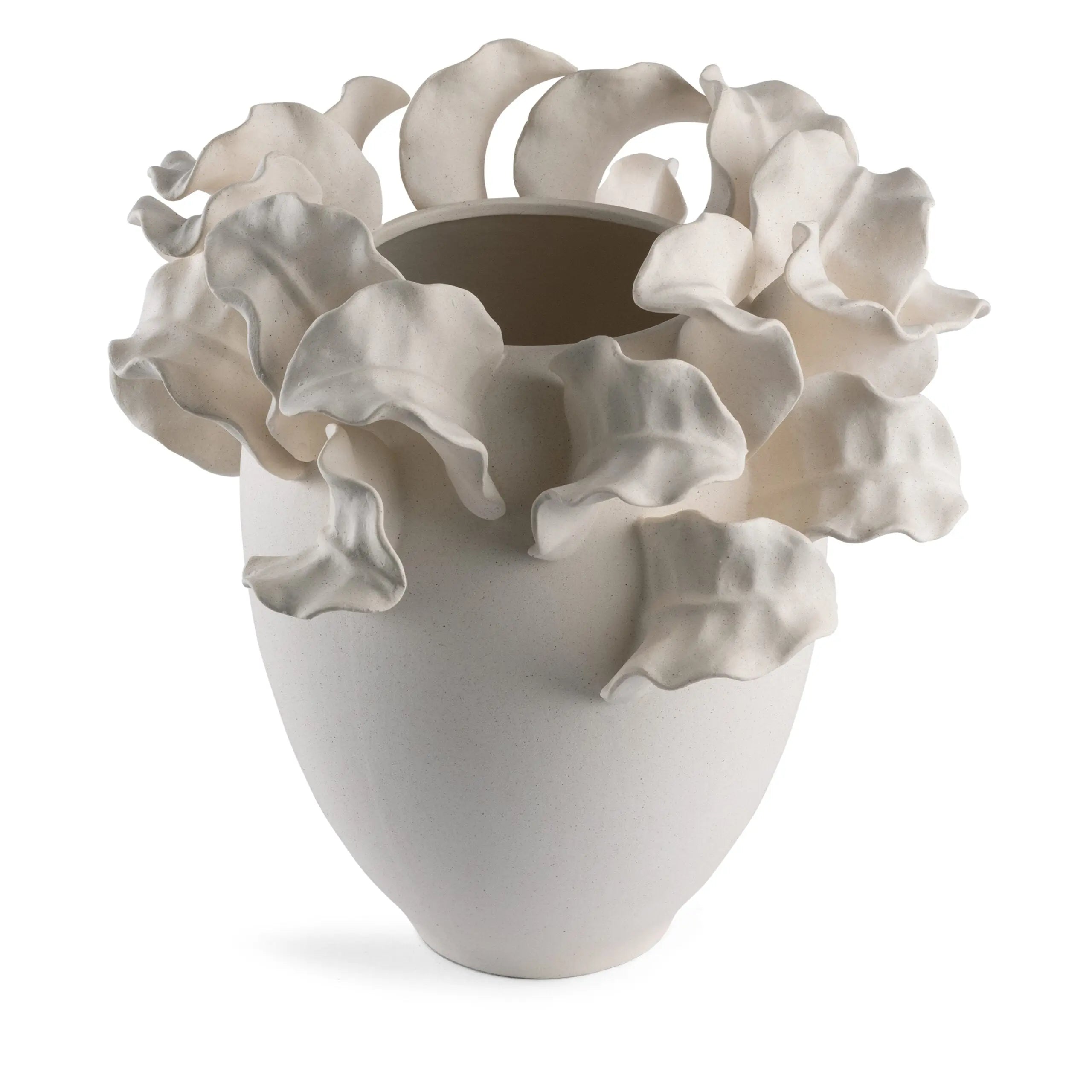 Isla Ceramic Vase - 12" Matte Off-White Botanical Sculptural Vessel - Villa Decor & Design