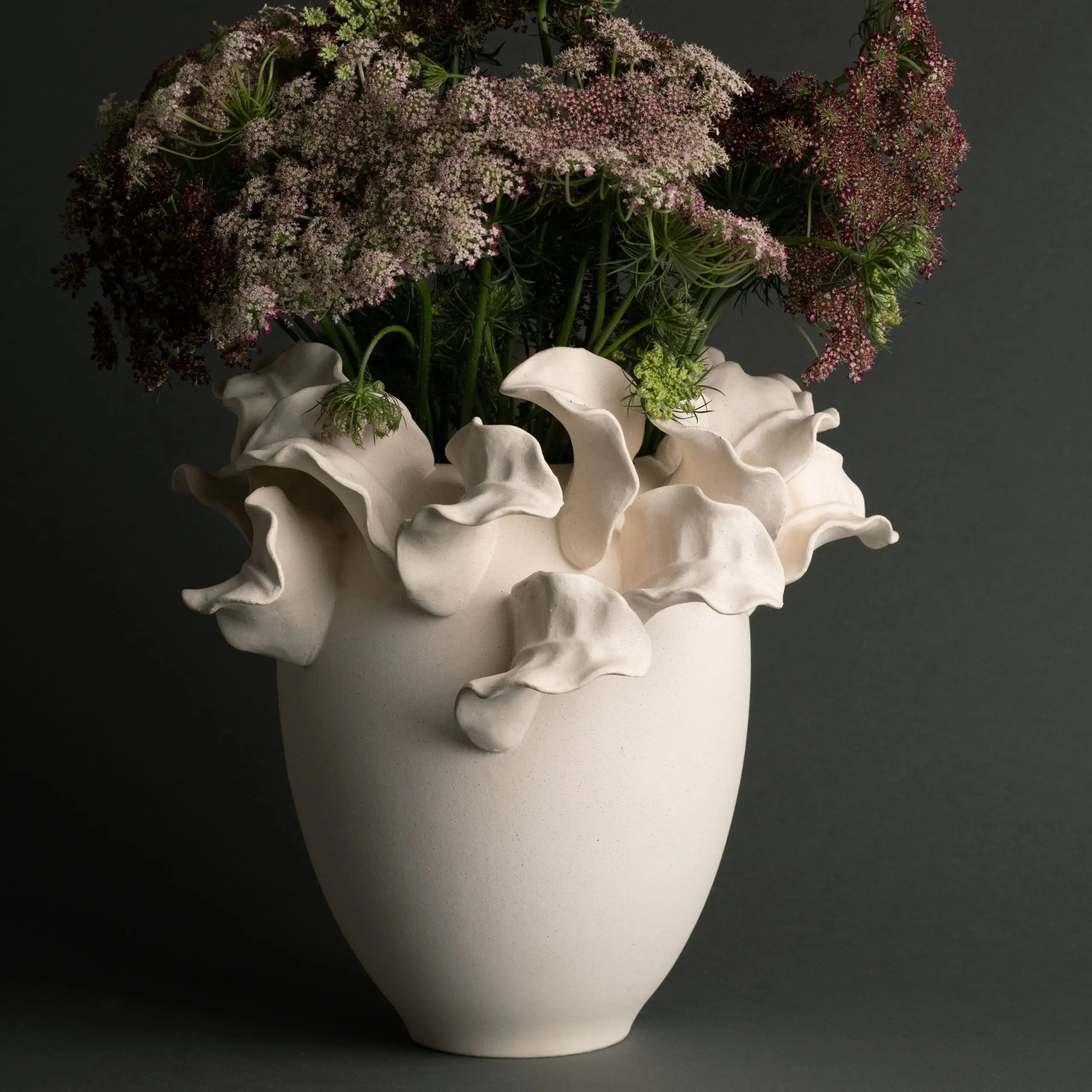 Isla Ceramic Vase - 12" Matte Off-White Botanical Sculptural Vessel - Villa Decor & Design