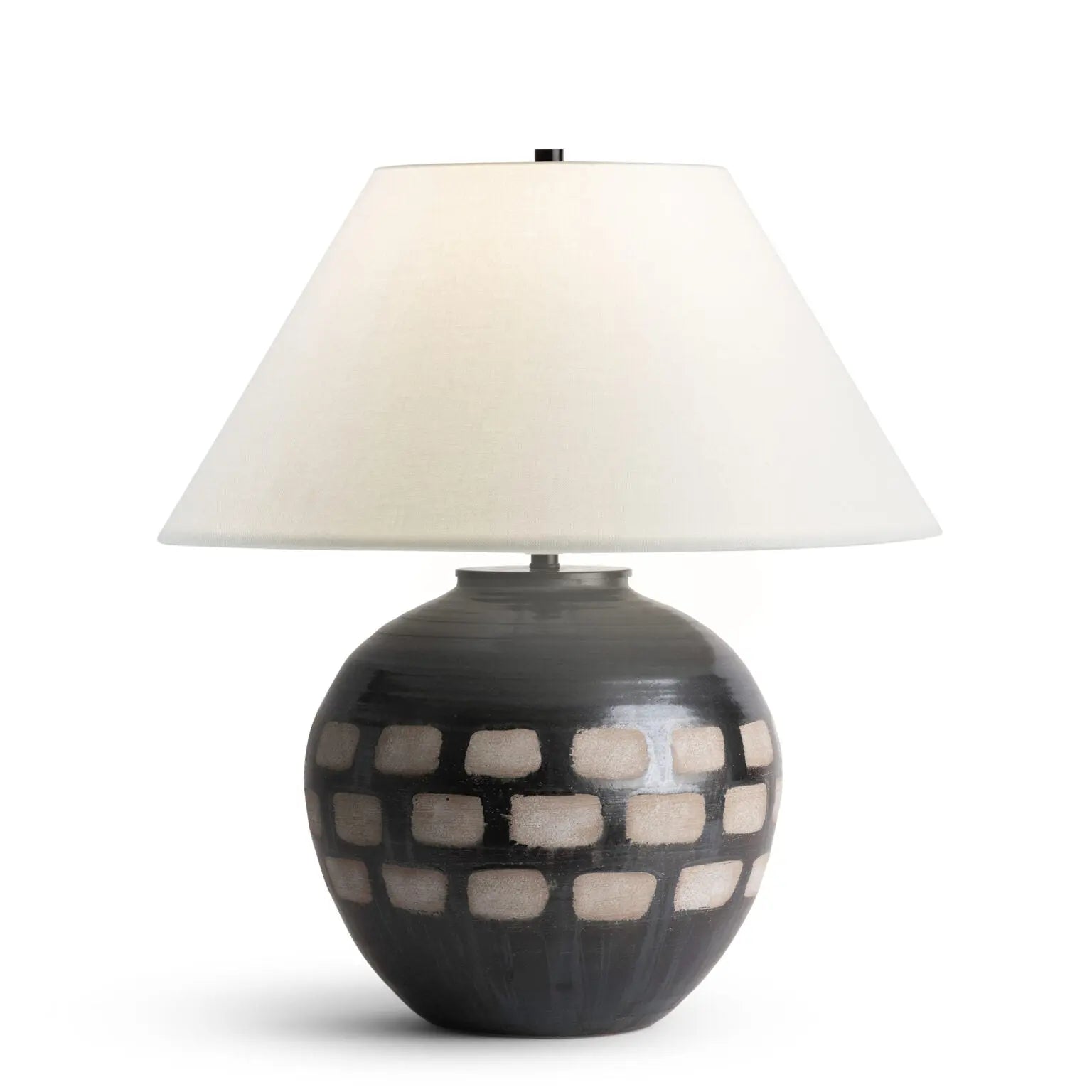 Jude Table Lamp - Handmade Black-Brown Ceramic with Linen Shade - Villa Decor & Design