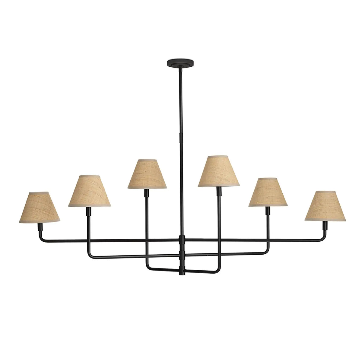 Polly chandelier in blackened brass with Rattan shades