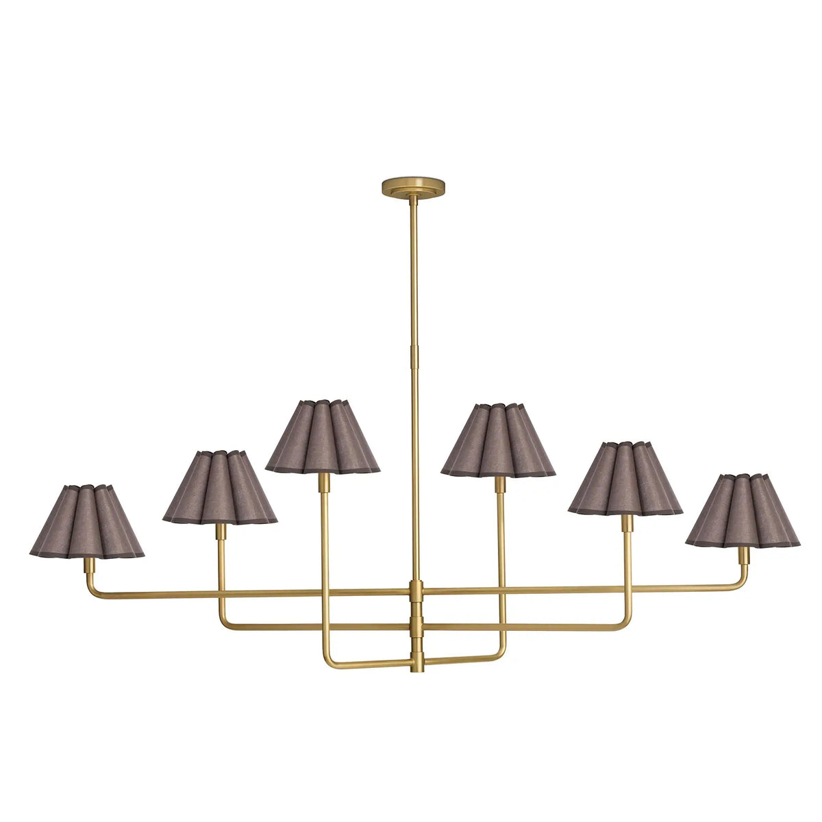 Polly chandelier in natural brass with Umber scalloped shades