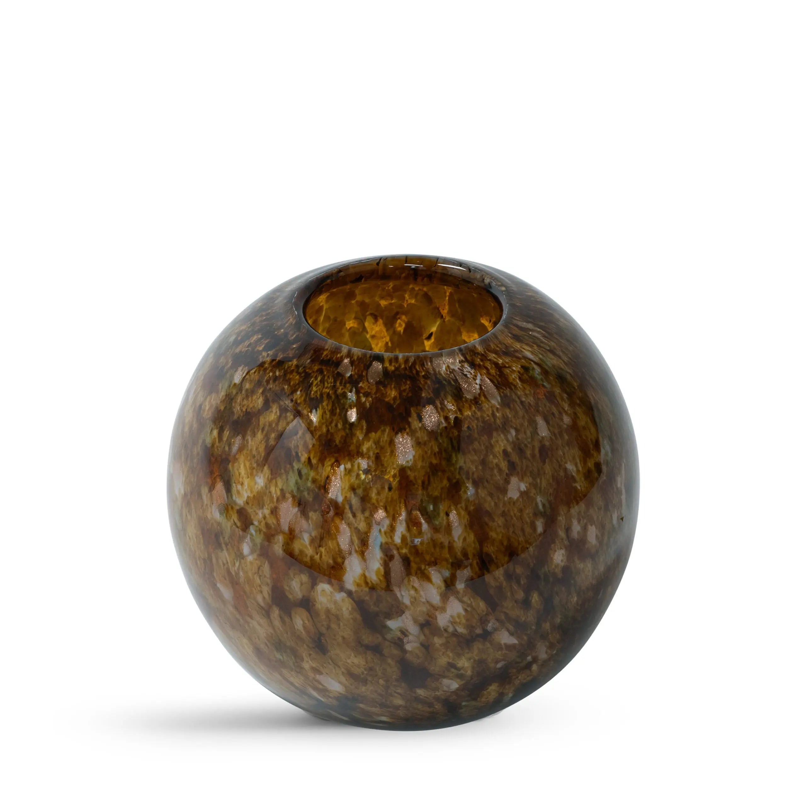 Ryder Amber Glass Vase - 7" Spherical Dappled Decorative Vessel - Villa Decor & Design