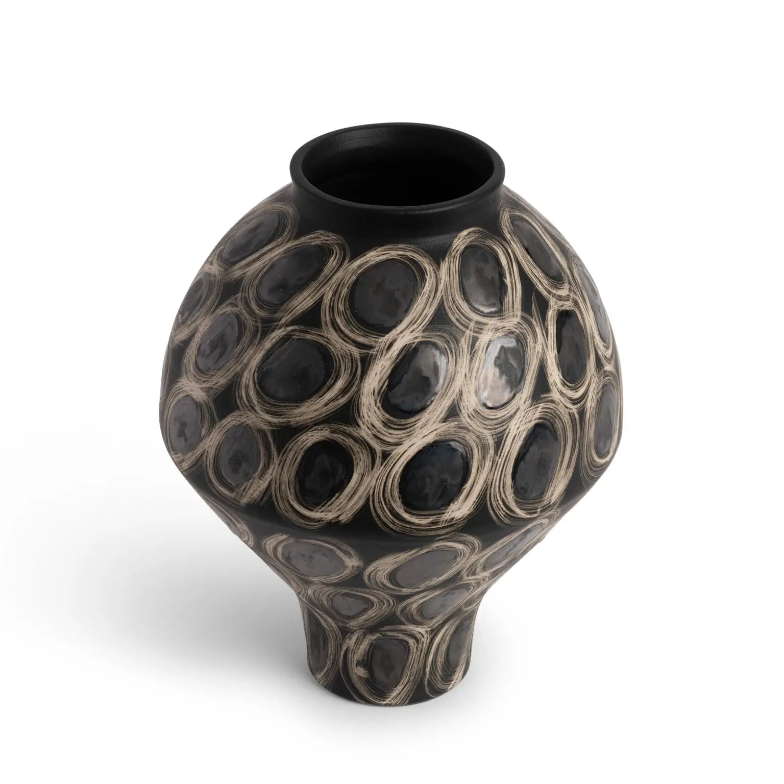 Tessa Vase - Black Circular Patterned Ceramic Vase - Villa Decor & Design