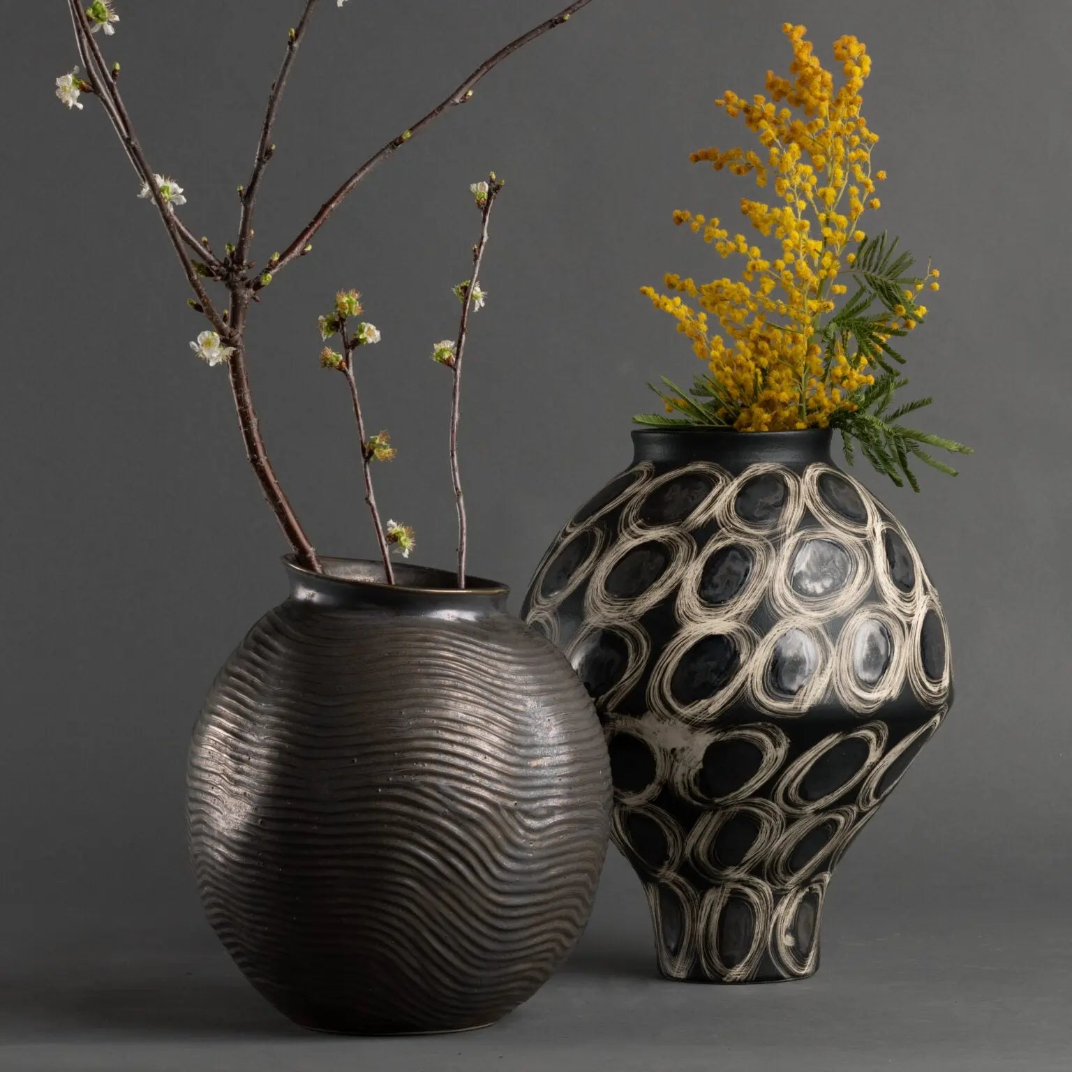 Tessa Vase - Black Circular Patterned Ceramic Vase - Villa Decor & Design
