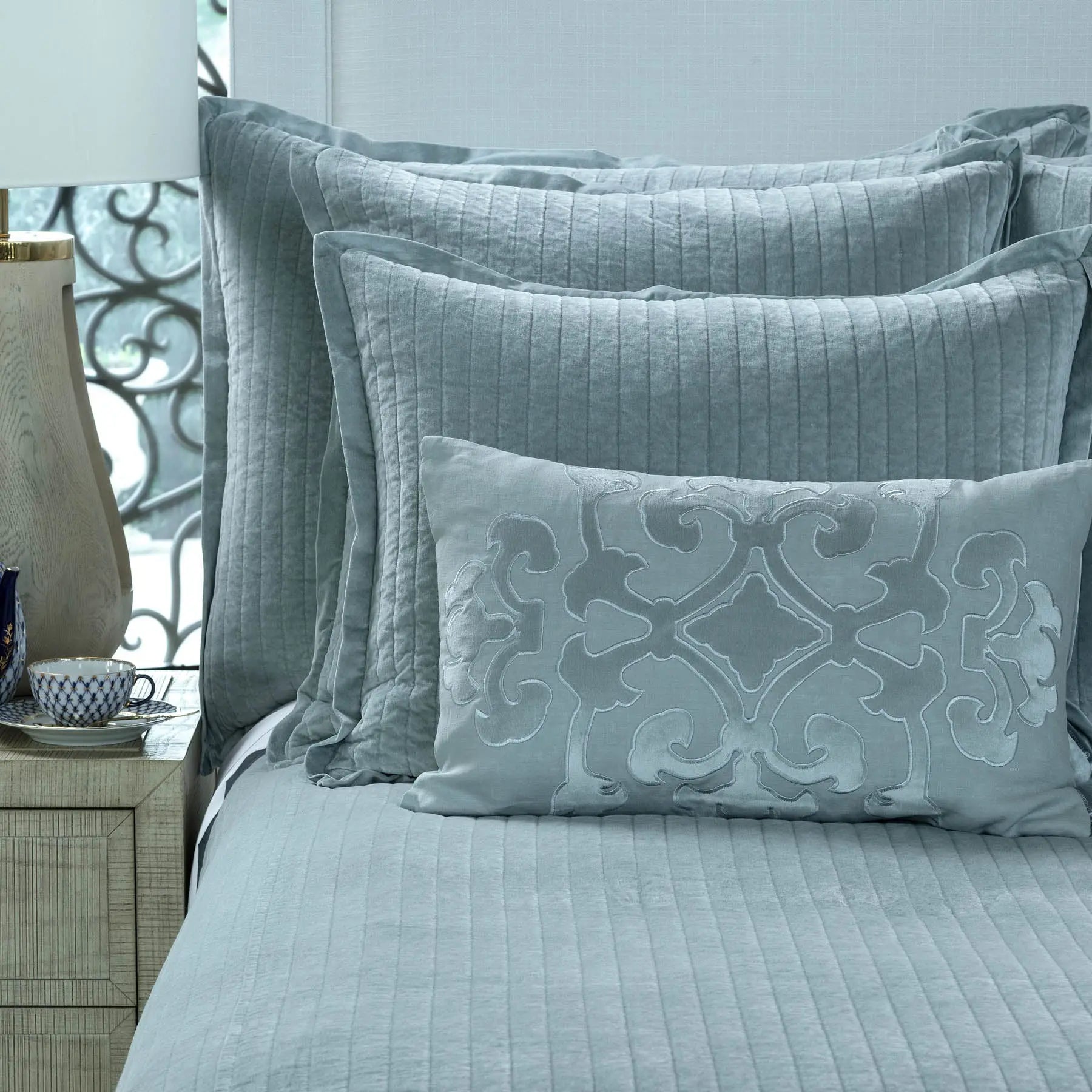 coverlet, luxury linens, white designer linens, designer bedding, bedspread, custom pillows, designer pillows