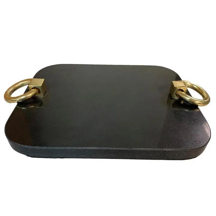 Medium Black Granite Tray, Brass Handles Abigails