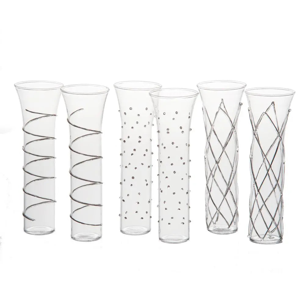 Razzle Dazzle stemless champagne flutes set of 6 with unique raised glass designs - elegant wedding gift and party glassware