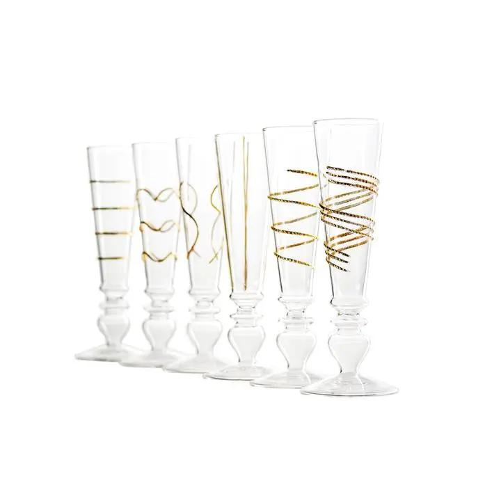 Razzle Dazzle Champagne Flutes - Set of 6 Stemless with 14K Gold Abigails