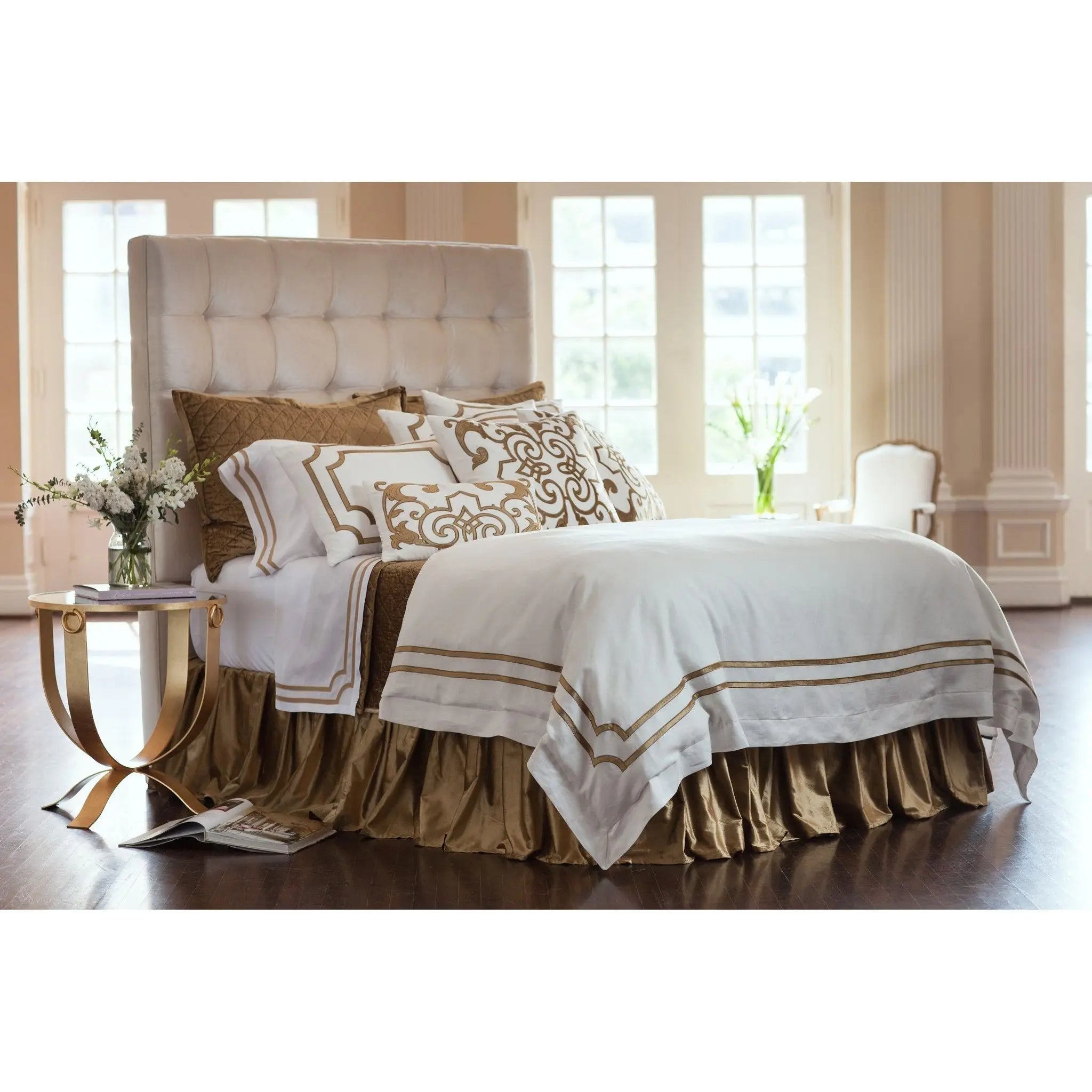 SoHo White Linen with Straw Velvet Trim Duvet - Villa Decor Design & Style - 2