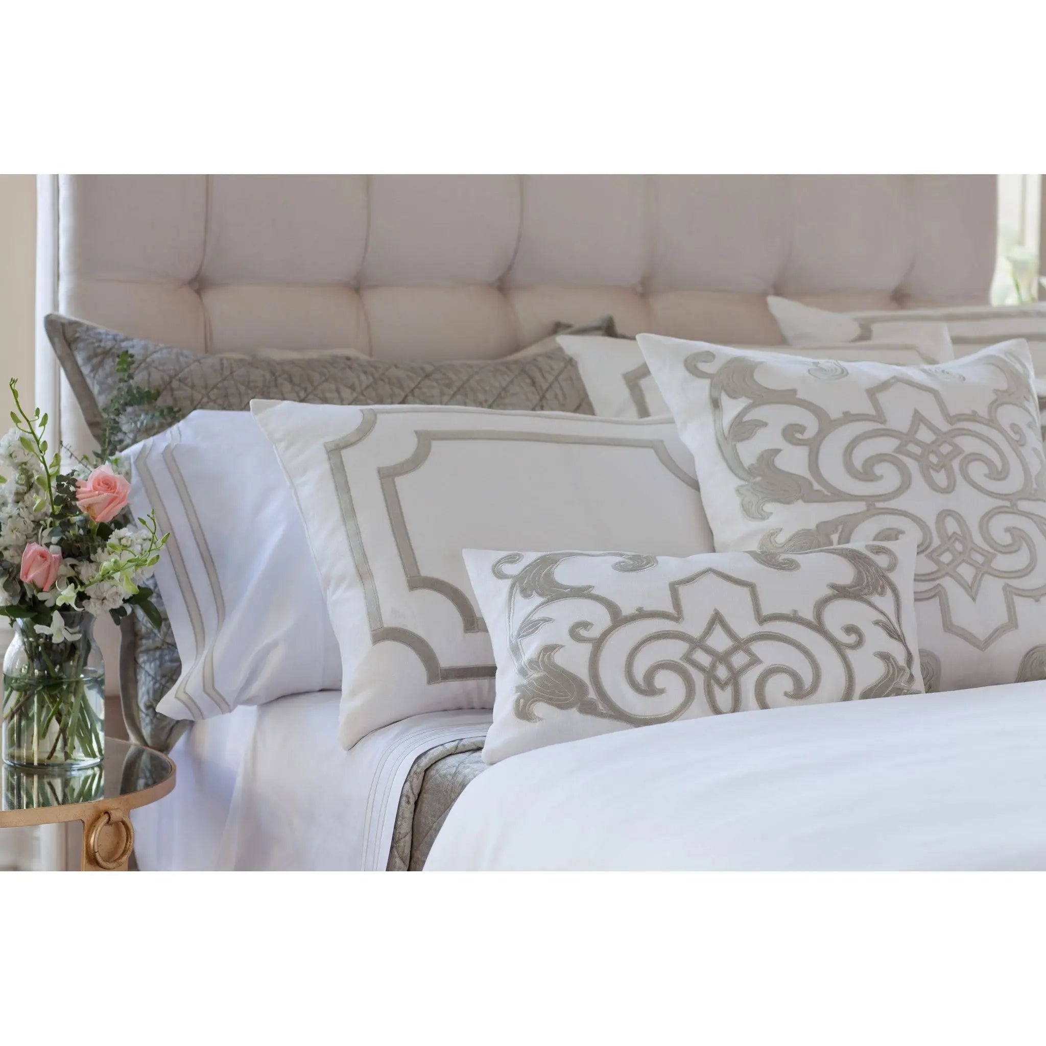 SoHo Standard Pillow with Ice Silver Velvet Trim - Villa Decor Design & Style - 2