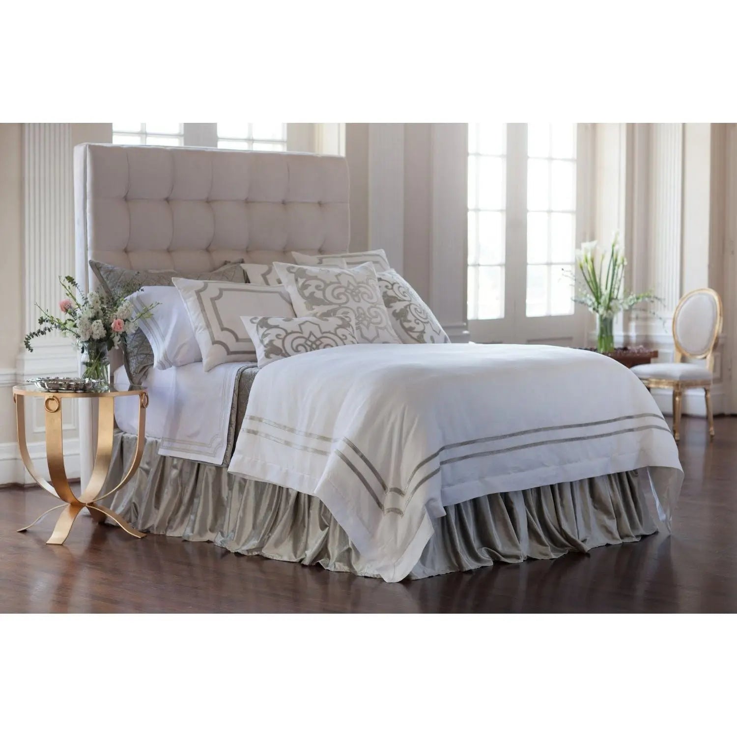 SoHo White Linen with Ice Silver Velvet Trim Duvet - Villa Decor Design & Style - 2