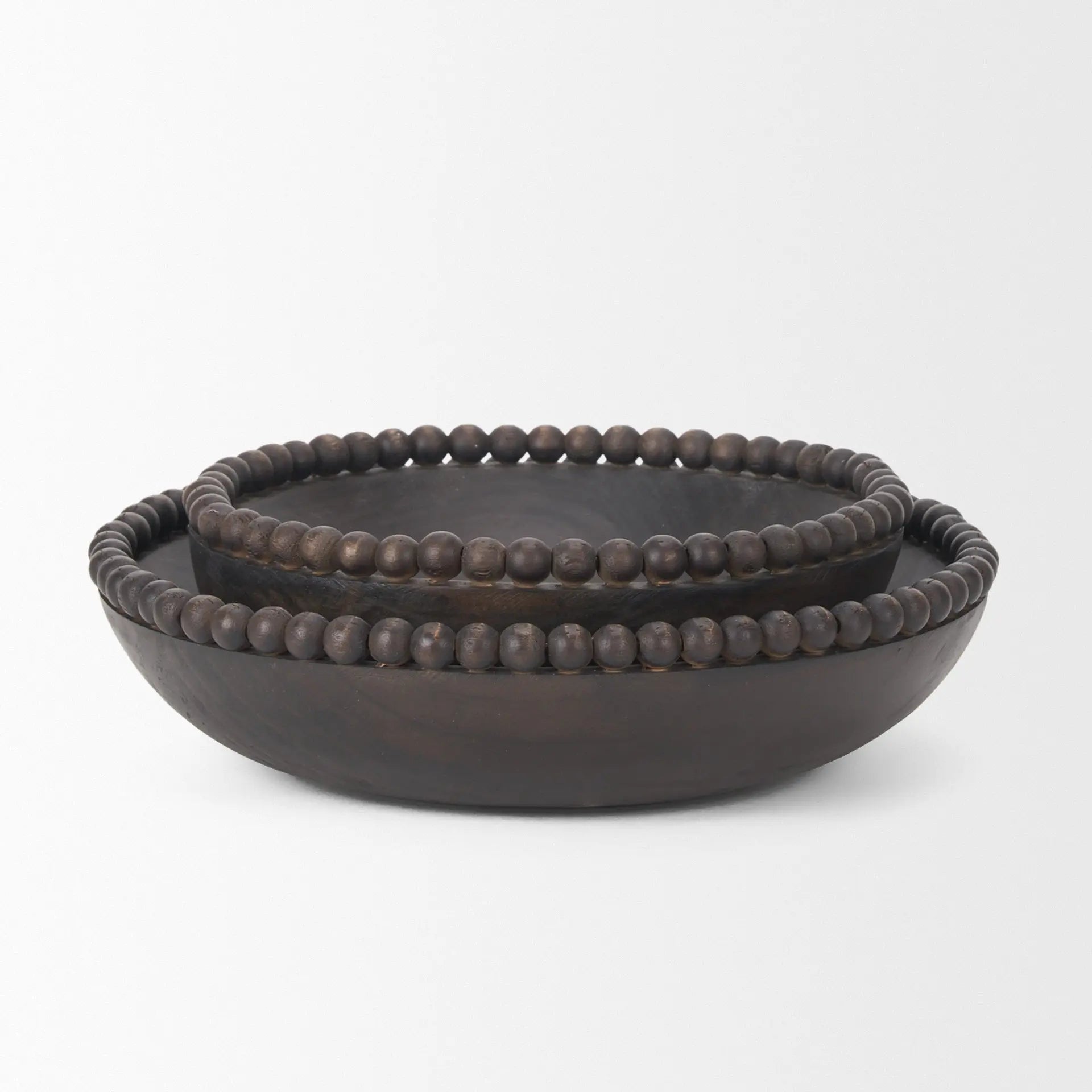 Wendell Wood Beaded Round Bowls - Set of 2 | Solid Wood Decorative Accents Mercana
