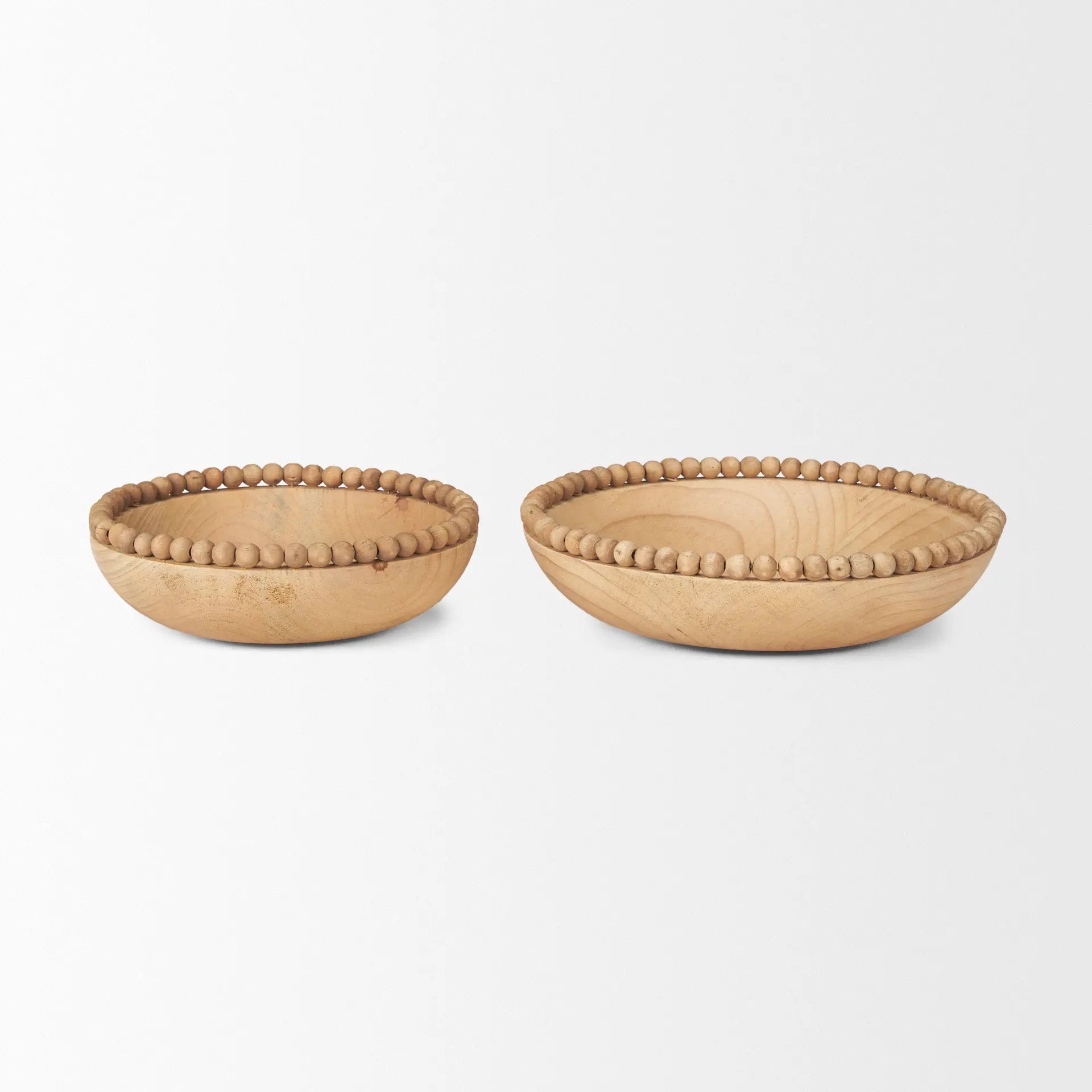 Wendell Wood Beaded Round Bowls - Set of 2 | Solid Wood Decorative Accents Mercana