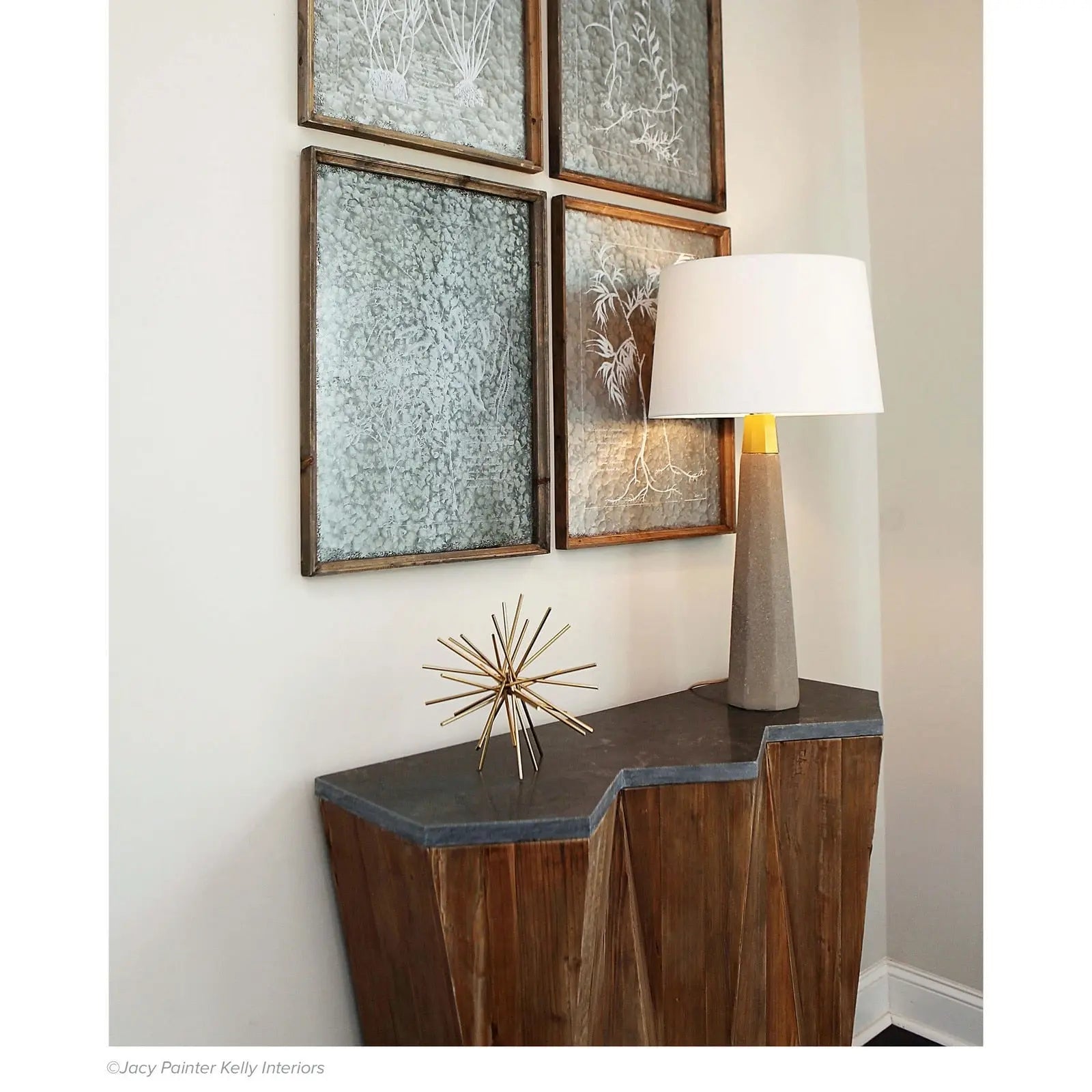 Beretta Concrete Table Lamp - 30" Hexagonal Column with Linen Shade - Villa Decor & Design