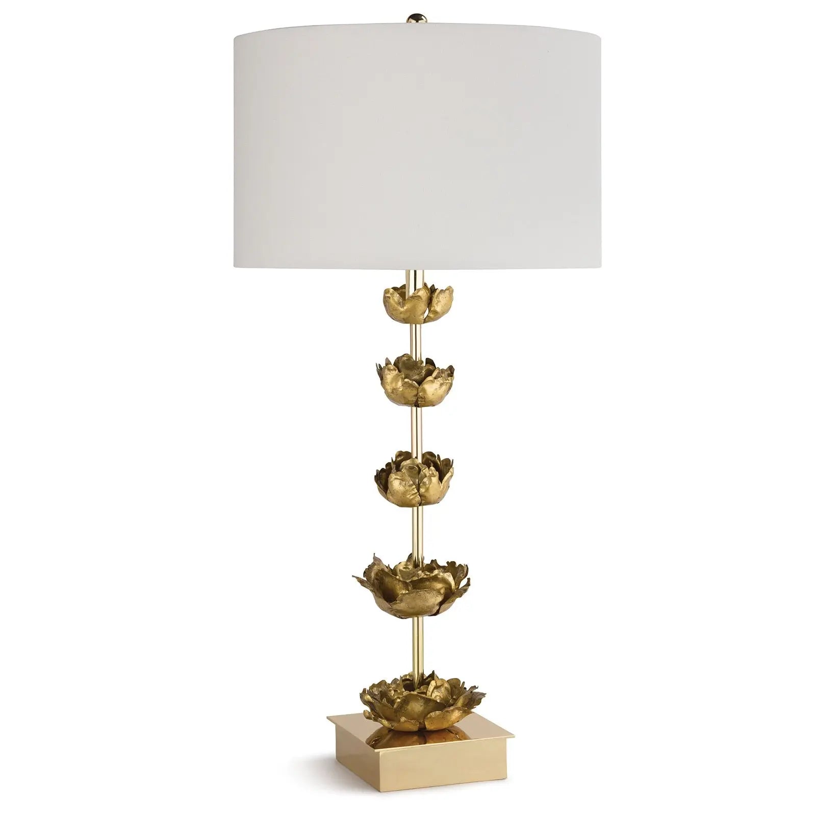 Adeline Table Lamp - gold leaf floral sculpture table lamp with graduating metal flowers and traditional shade, 3-way lighting by Regina Andrew
