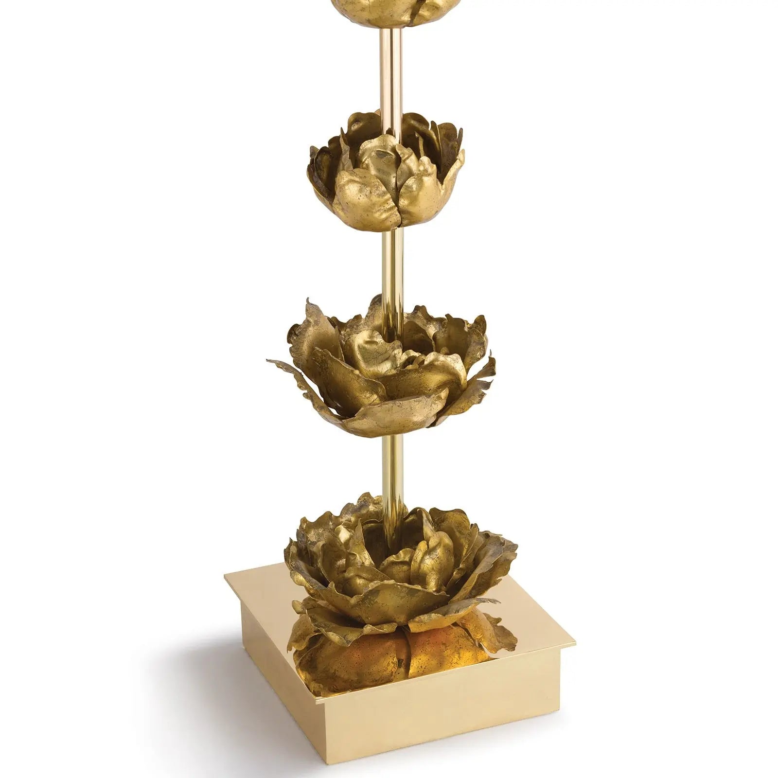 Adeline Table Lamp - gold leaf floral sculpture table lamp with graduating metal flowers and traditional shade, 3-way lighting by Regina Andrew