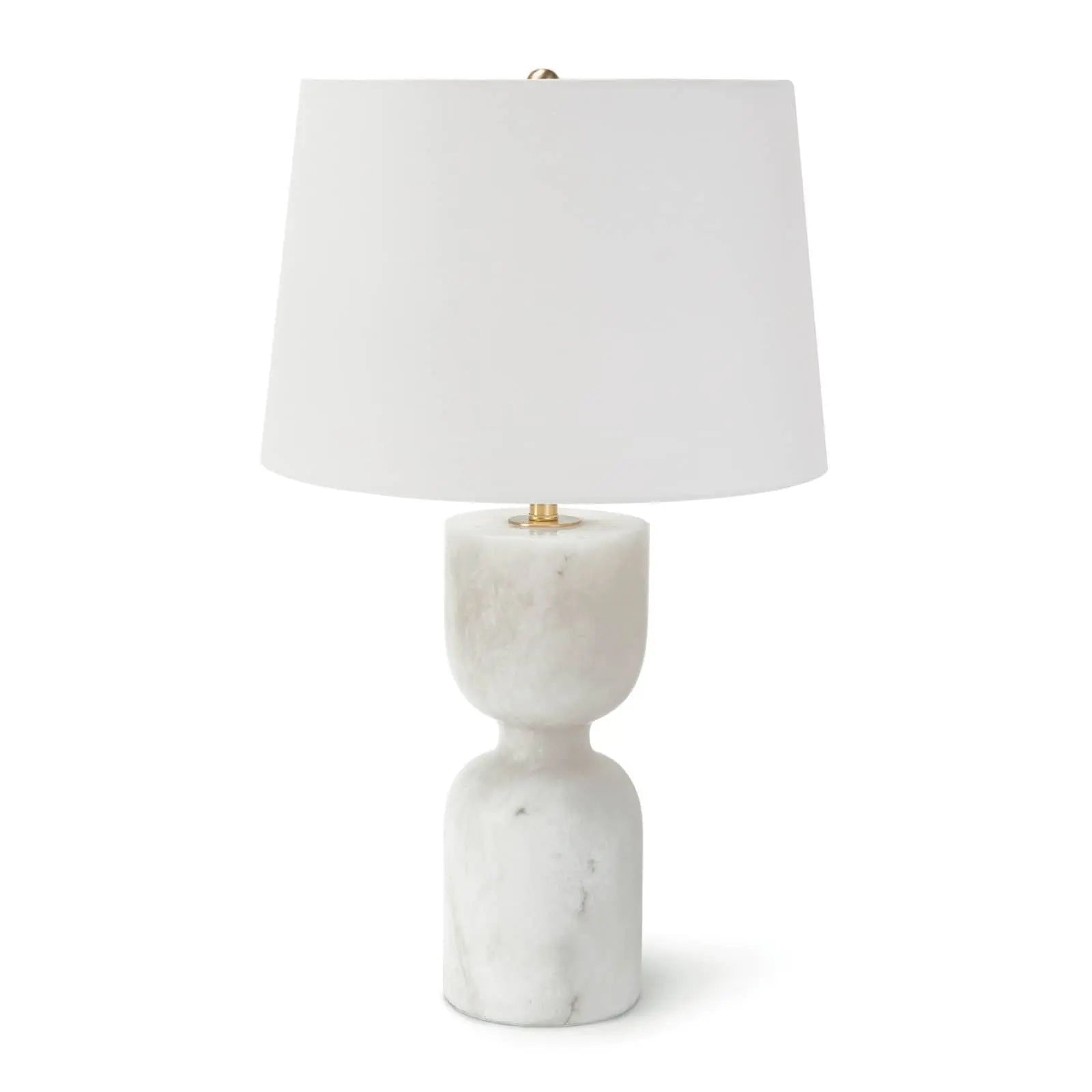 Joan Alabaster Table Lamp Large - natural stone table lamp carved from solid alabaster with white shade and 3-way lighting functionality