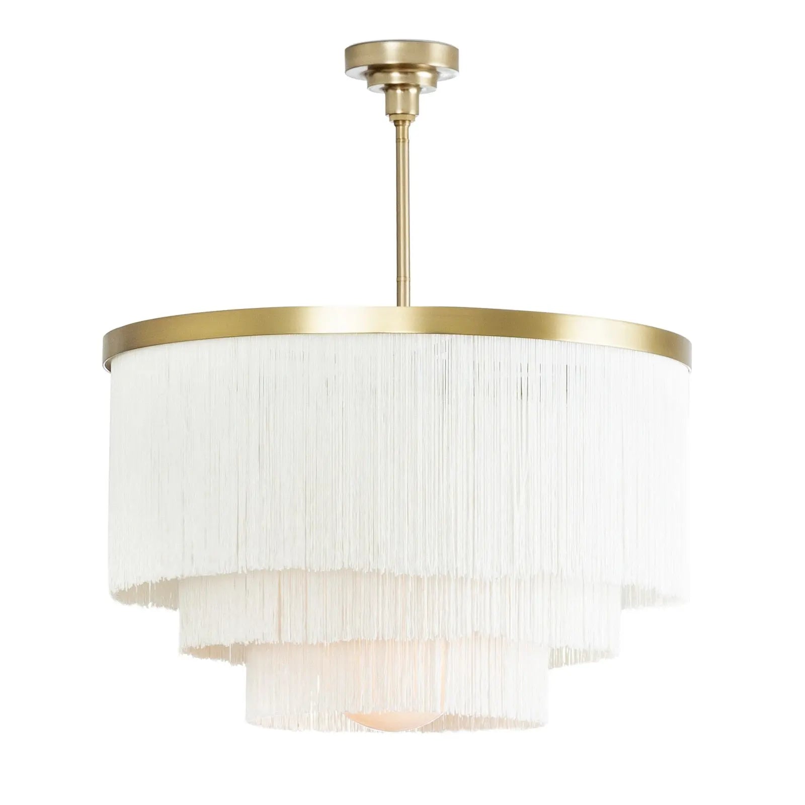 Cabaret Fringe Chandelier - 3-Layer Fabric Fringe & Brass Light - Villa Decor & Design