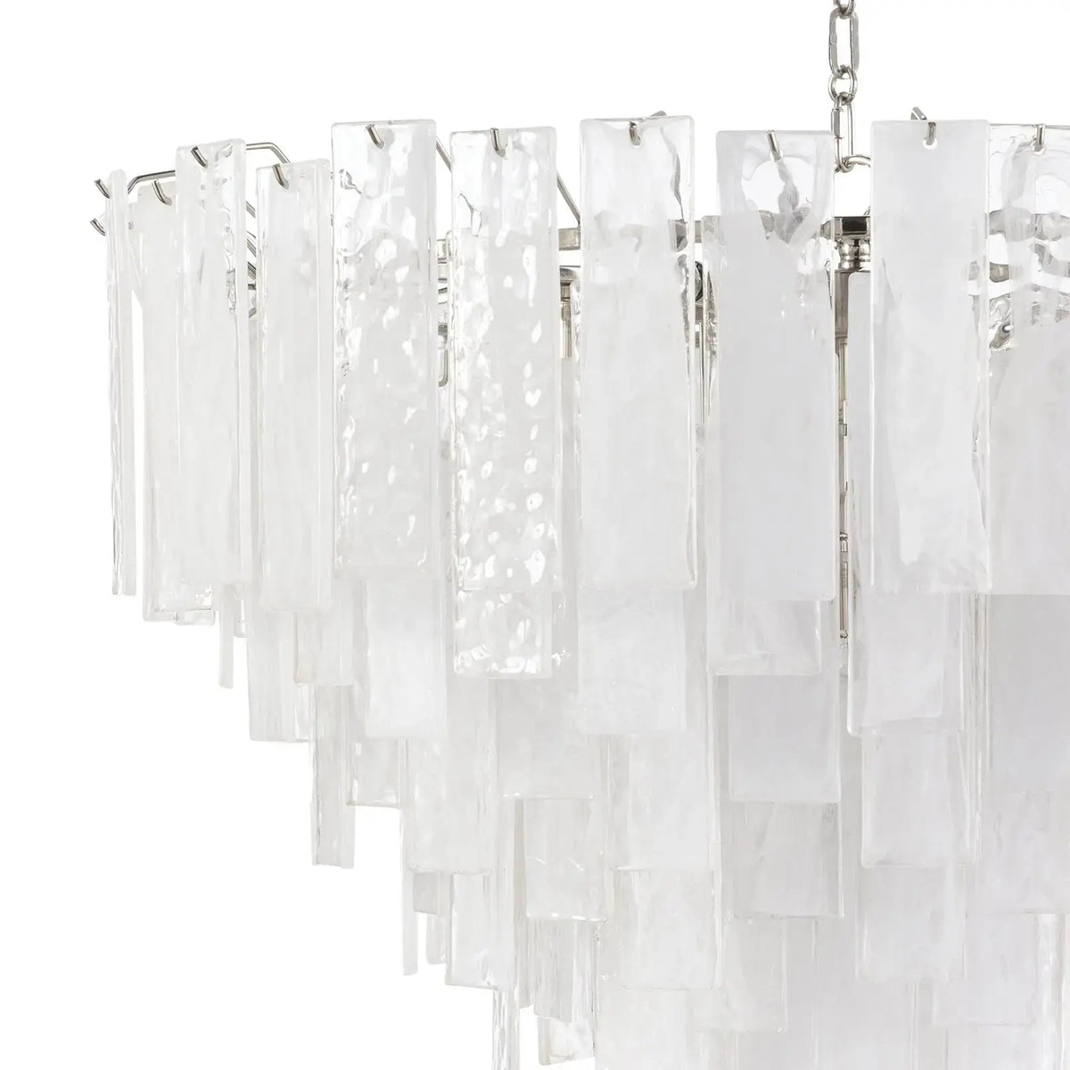 Glacier polished nickel chandelier, large size, close-up view