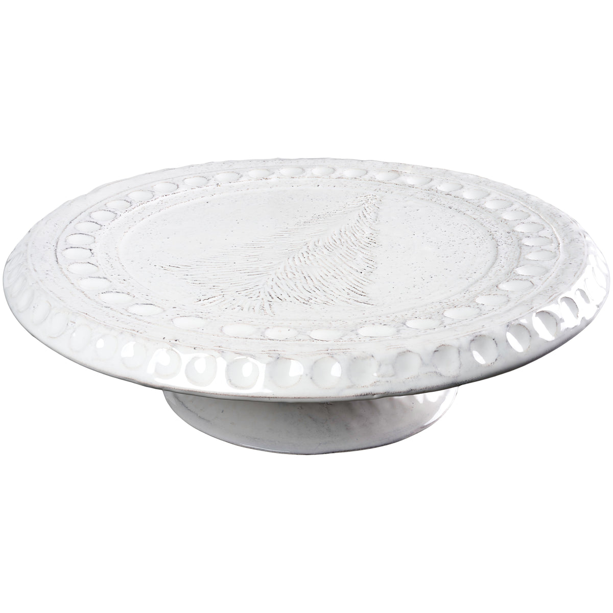 Cake Plate, White with Etched Tree