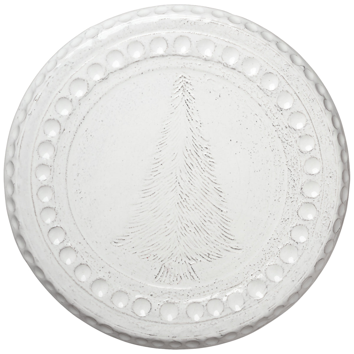 Cake Plate, White with Etched Tree