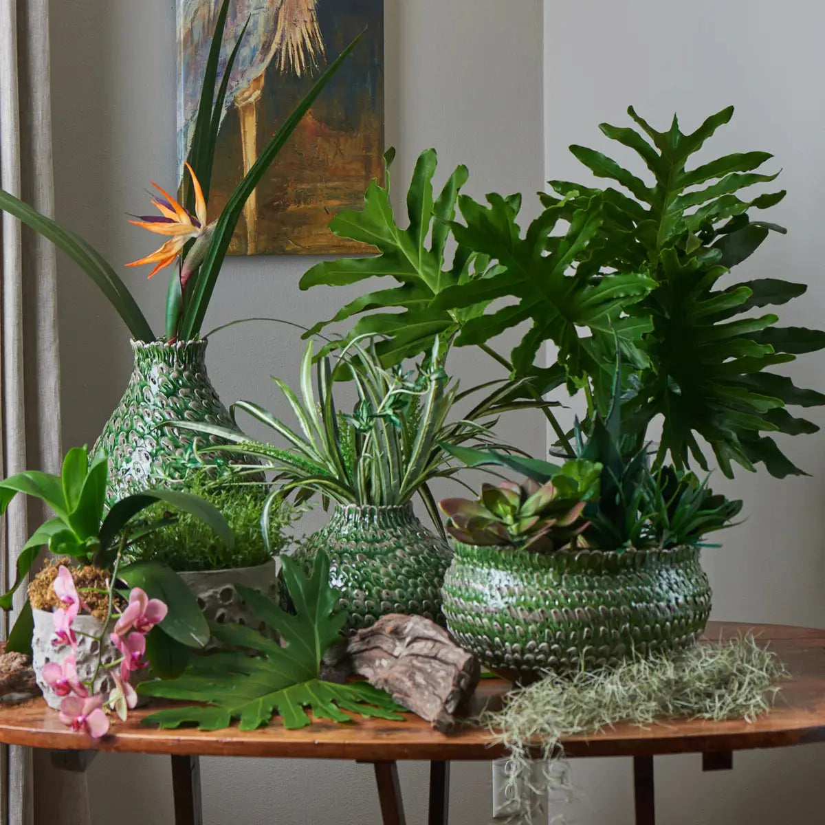 green grey feathered vase large