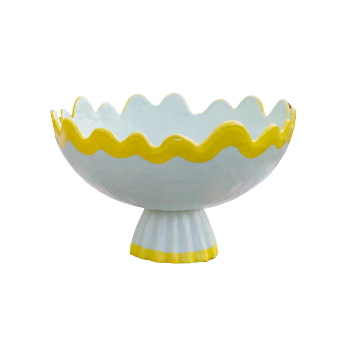 Rickrack Footed Bowl - Handmade Portuguese Scalloped Ceramic Centerpiece - Villa Decor & Design