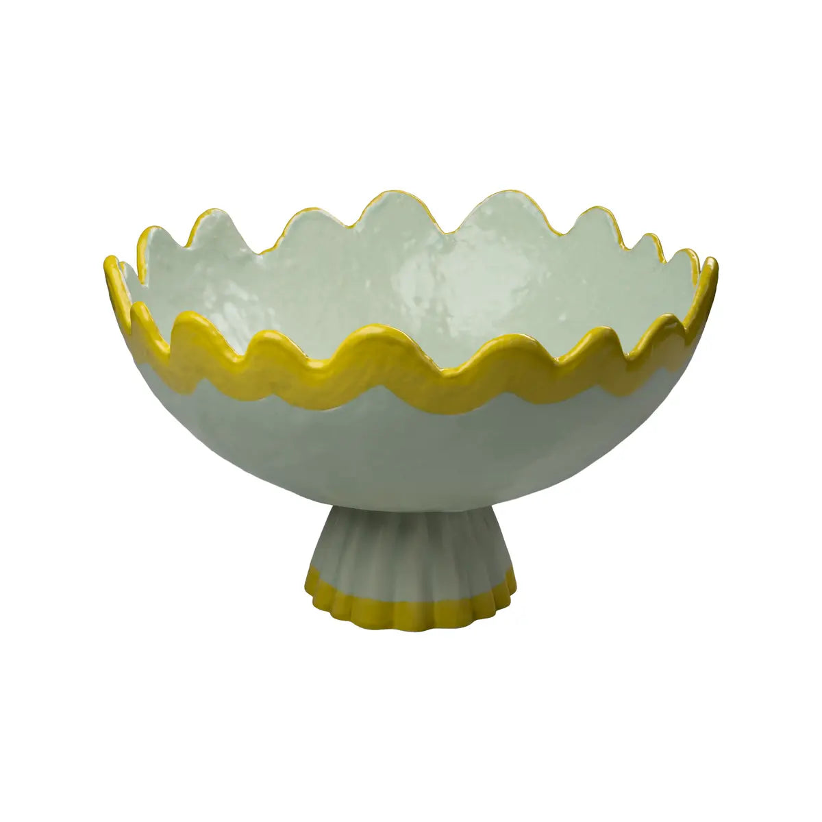 Rickrack Footed Bowl - Handmade Portuguese Scalloped Ceramic Centerpiece - Villa Decor & Design