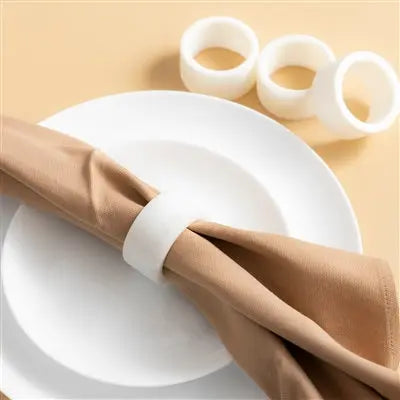 Set of 8 elegant white resin napkin rings in minimalist box for sophisticated dining decor