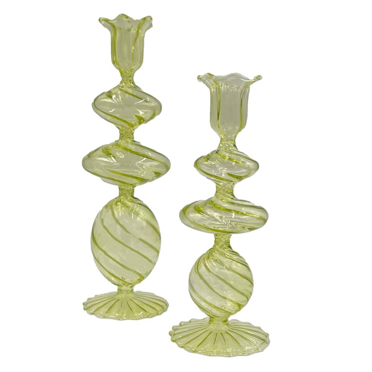 Green Swirl Glass Candlestick, Large