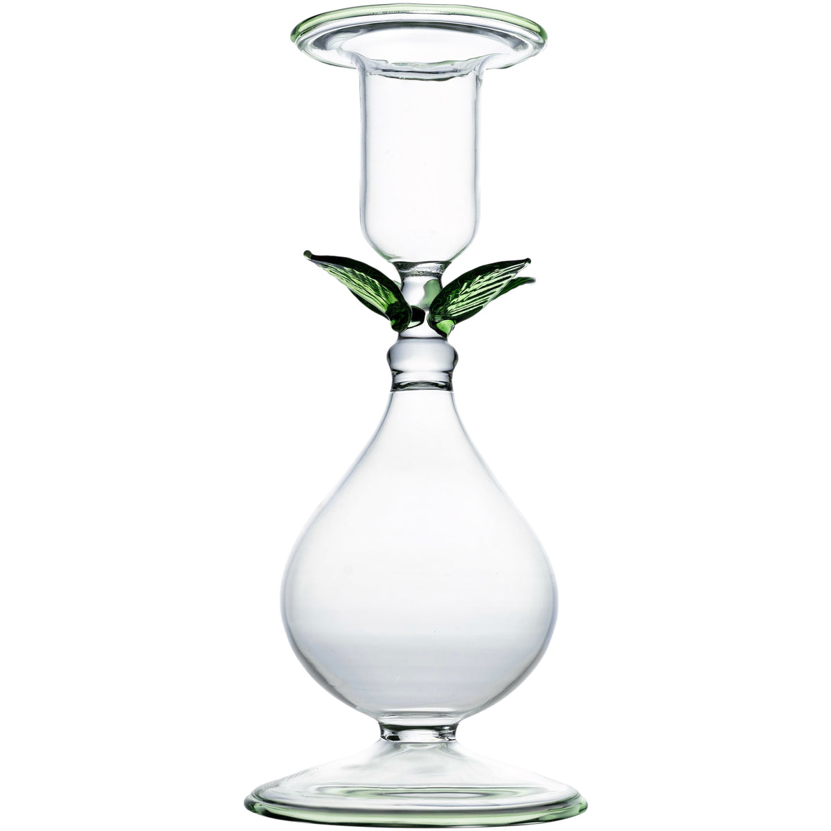 La Boheme Clear Candlestick with Green Leaves