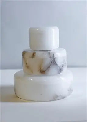White Alabaster Votive Box with smooth finish and natural veining, 4-inch diameter