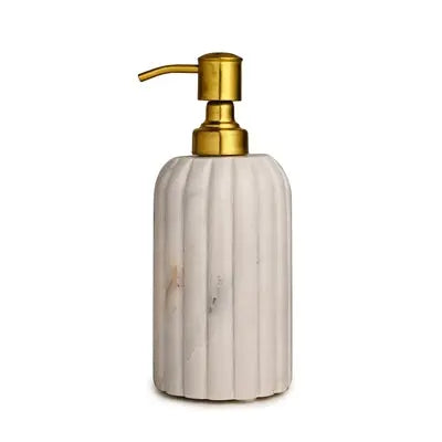 White Marble Soap Dispenser w/ Grooving - White/Gold | White Marble Soap Dispenser with Grooving BIDKHome