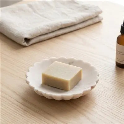 White Marble Soap Dish w/ Grooving (Set of 2) - White | White Marble Soap Dish with Grooving Set of 2 BIDKHome