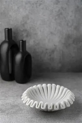 White Marble Ruffled Bowl - XS, S, M, L or XL | White Marble Ruffled Bowl BIDKHome